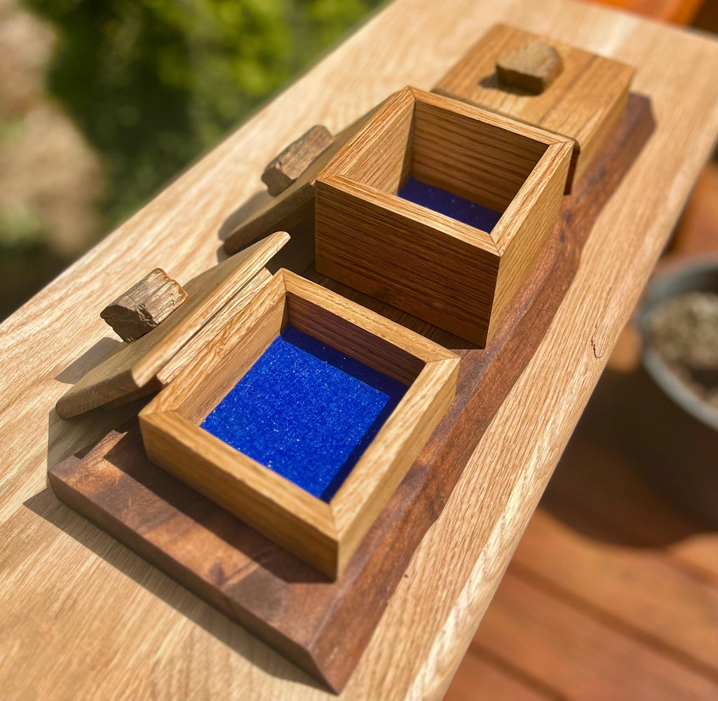 Oak 3-Box Set: Petrified Wood Pulls, Live-Edge Alder Tray