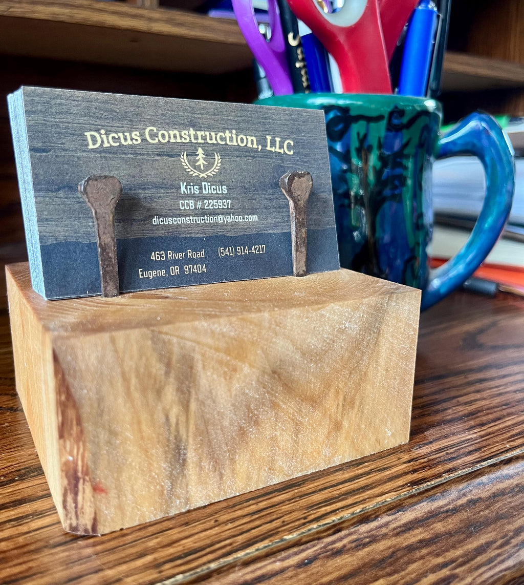 Handmade Gingko Wood Business Card Holder: Rustic Desk Decor