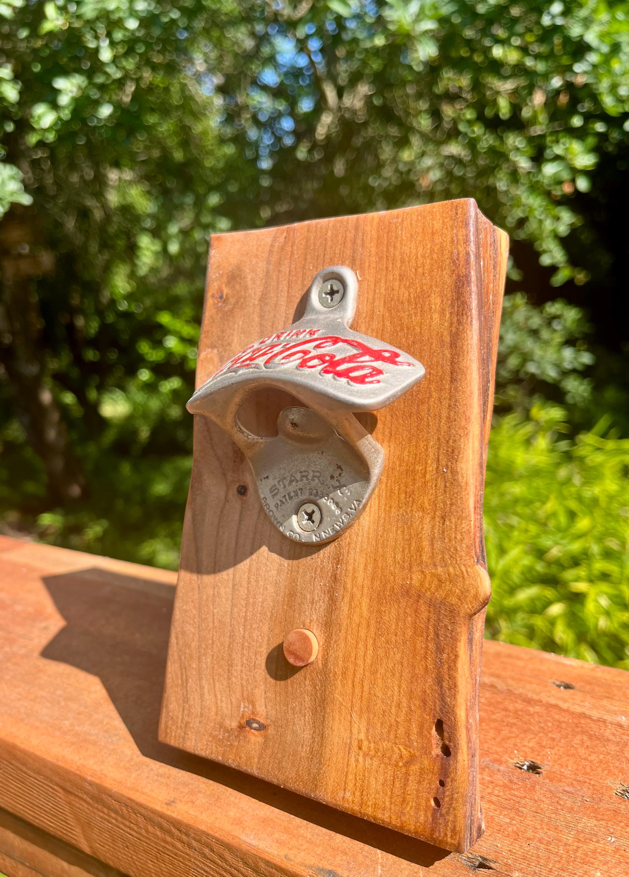 Vintage Coca-Cola Bottle Opener: Live Edge Plum Wood, Wall Mounted