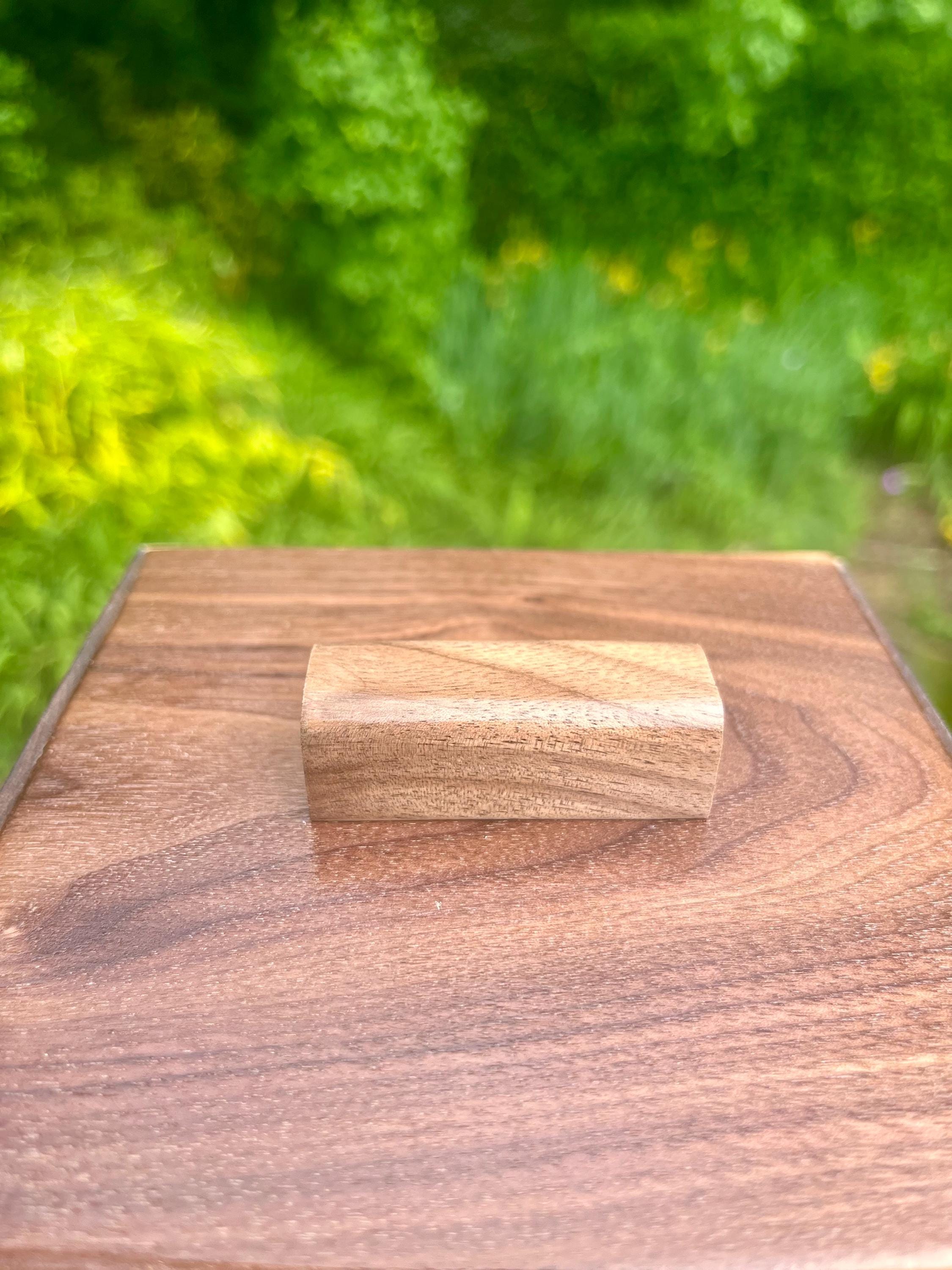 Handmade Walnut & Maple Cube Box: Blue Sparkle Felt Lined