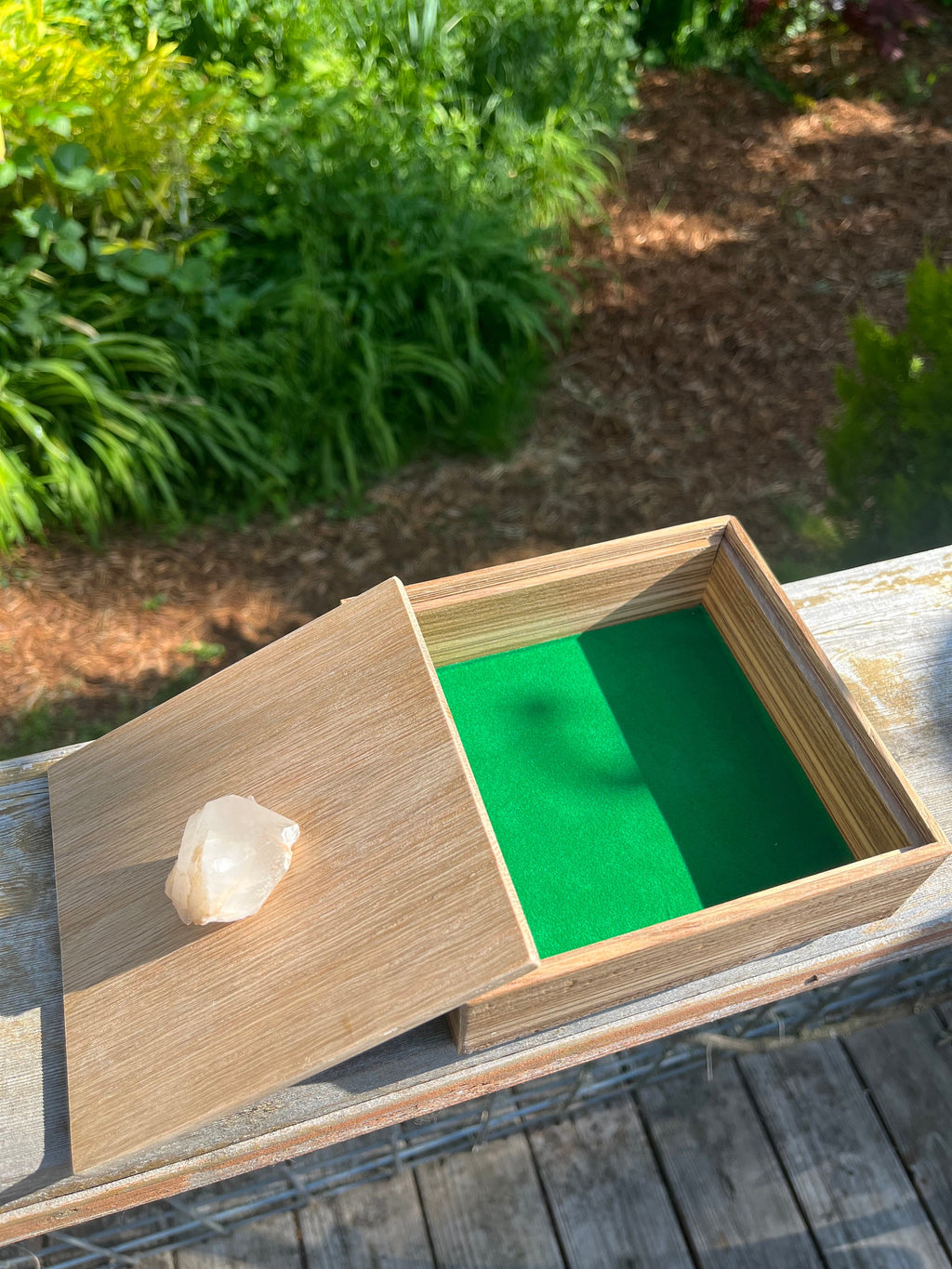 Handmade Zebrawood Jewelry Box: Oak Lid & Quartz Crystal Pull