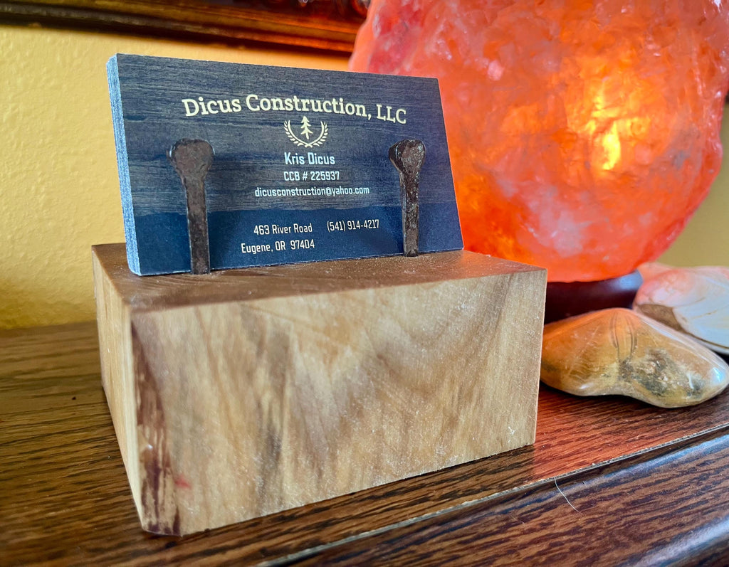 Handmade Gingko Wood Business Card Holder: Rustic Desk Decor