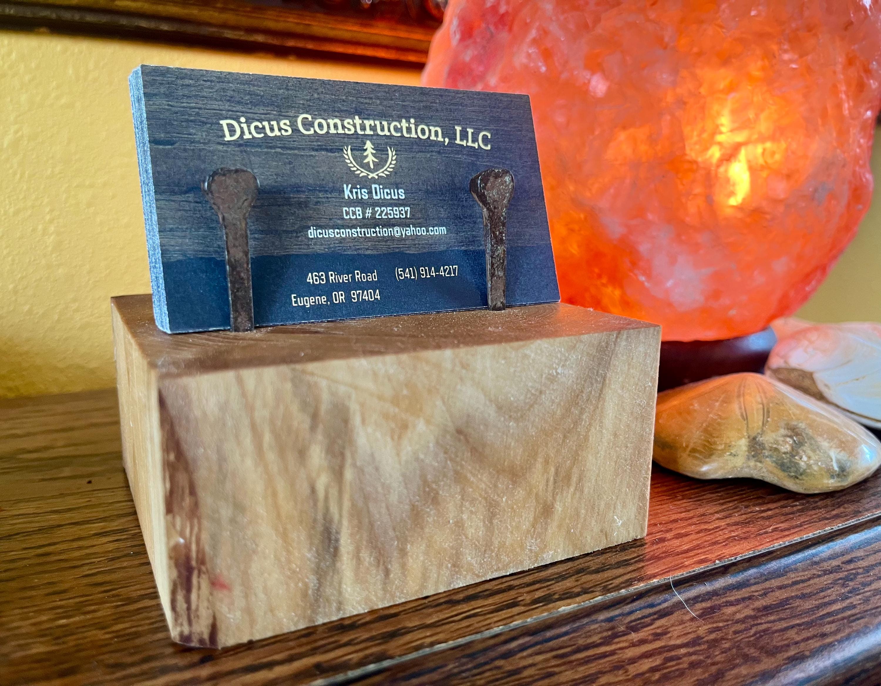 Handmade Gingko Wood Business Card Holder: Rustic Desk Decor