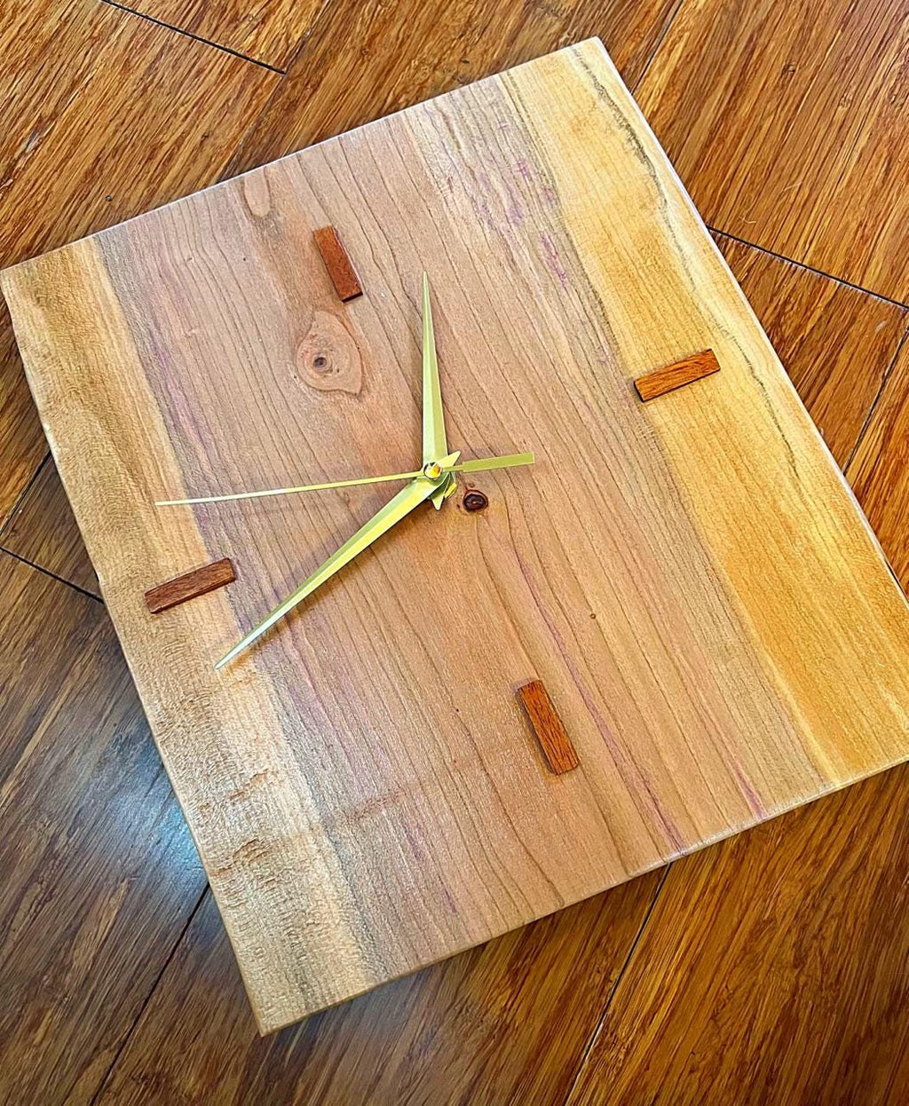 Handmade Live-Edge Plum Wood Clock: Rustic Zebrawood Accent Wall Decor