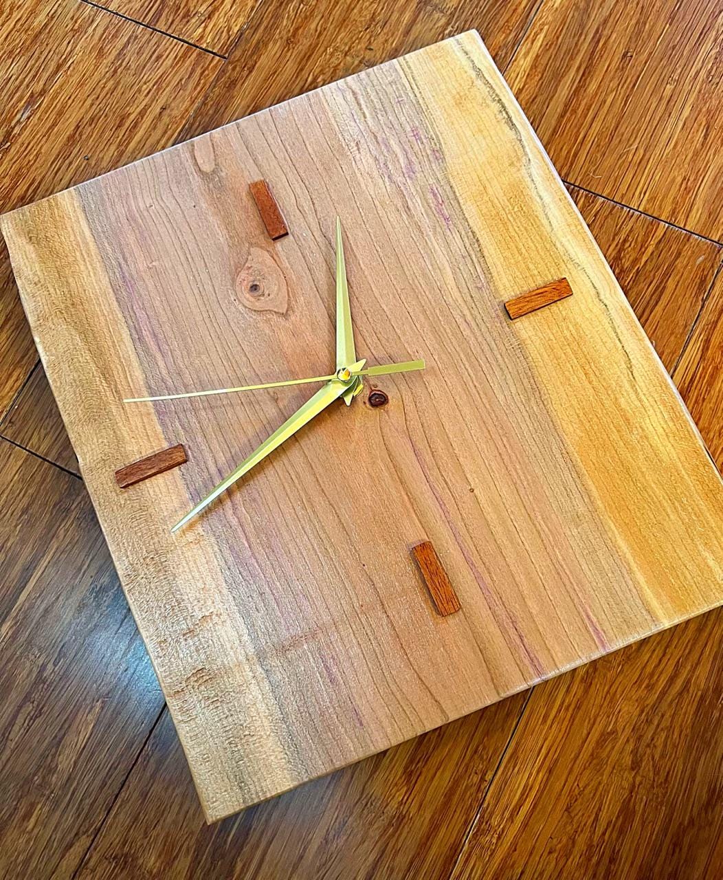 Handmade Live-Edge Plum Wood Clock: Rustic Zebrawood Accent Wall Decor