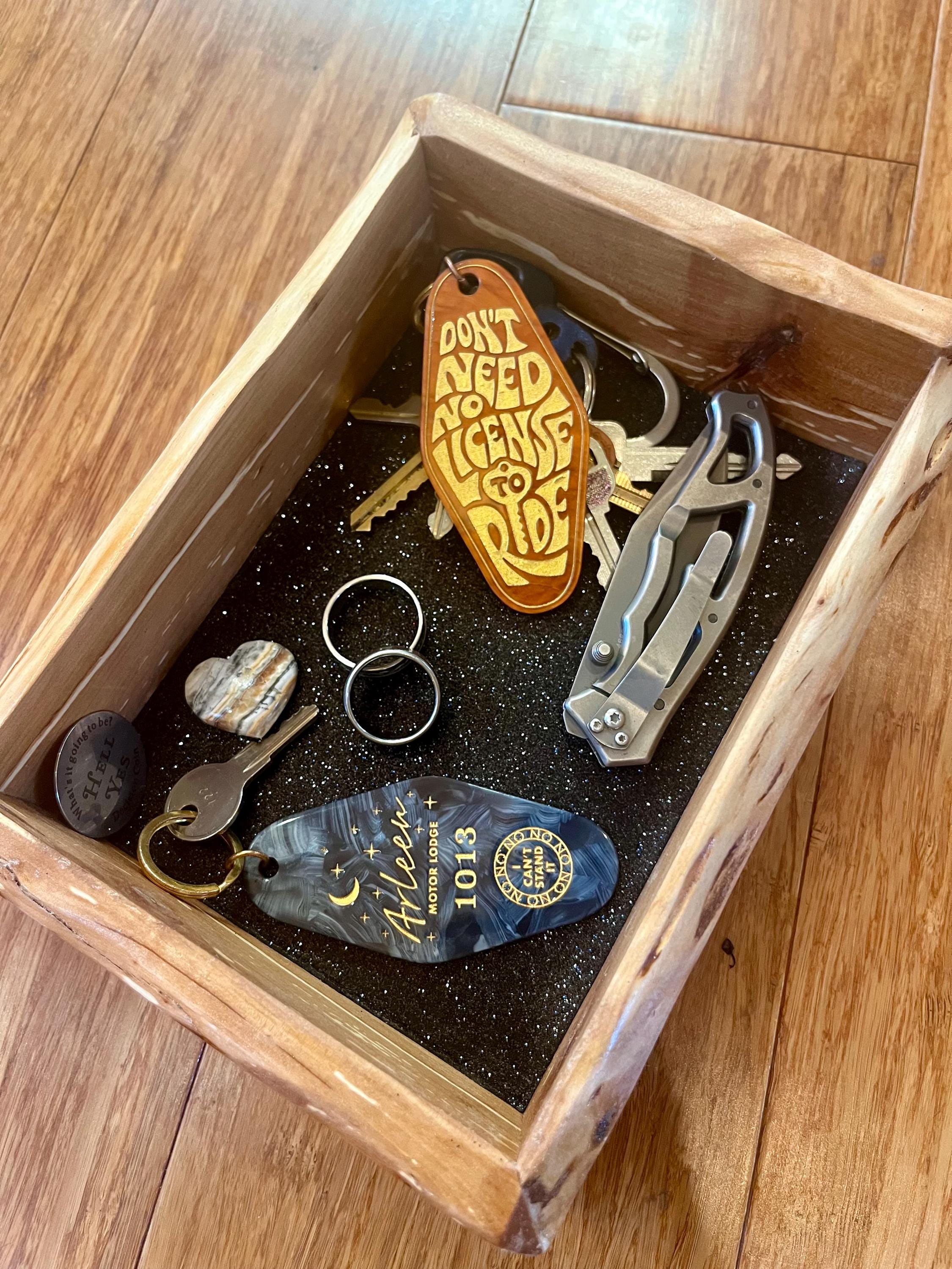 Handmade Apple Wood Jewelry Tray | Live-Edge, Sparkle Lining