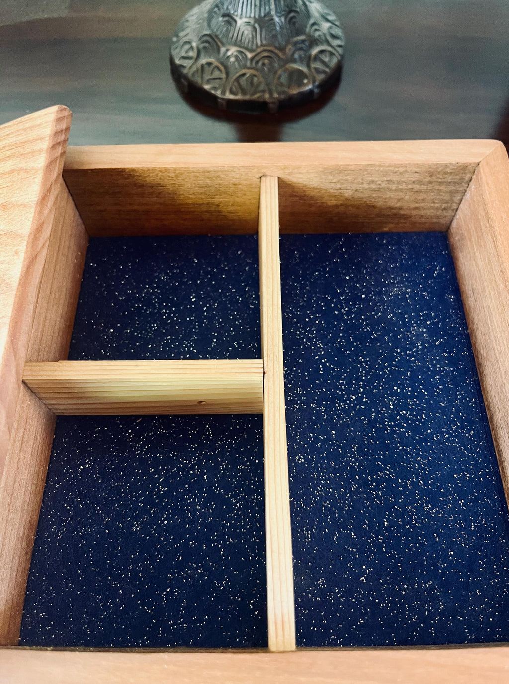 Reclaimed Cherry Wood Jewelry Box: Vintage Cast Iron Handle, Cedar Dividers