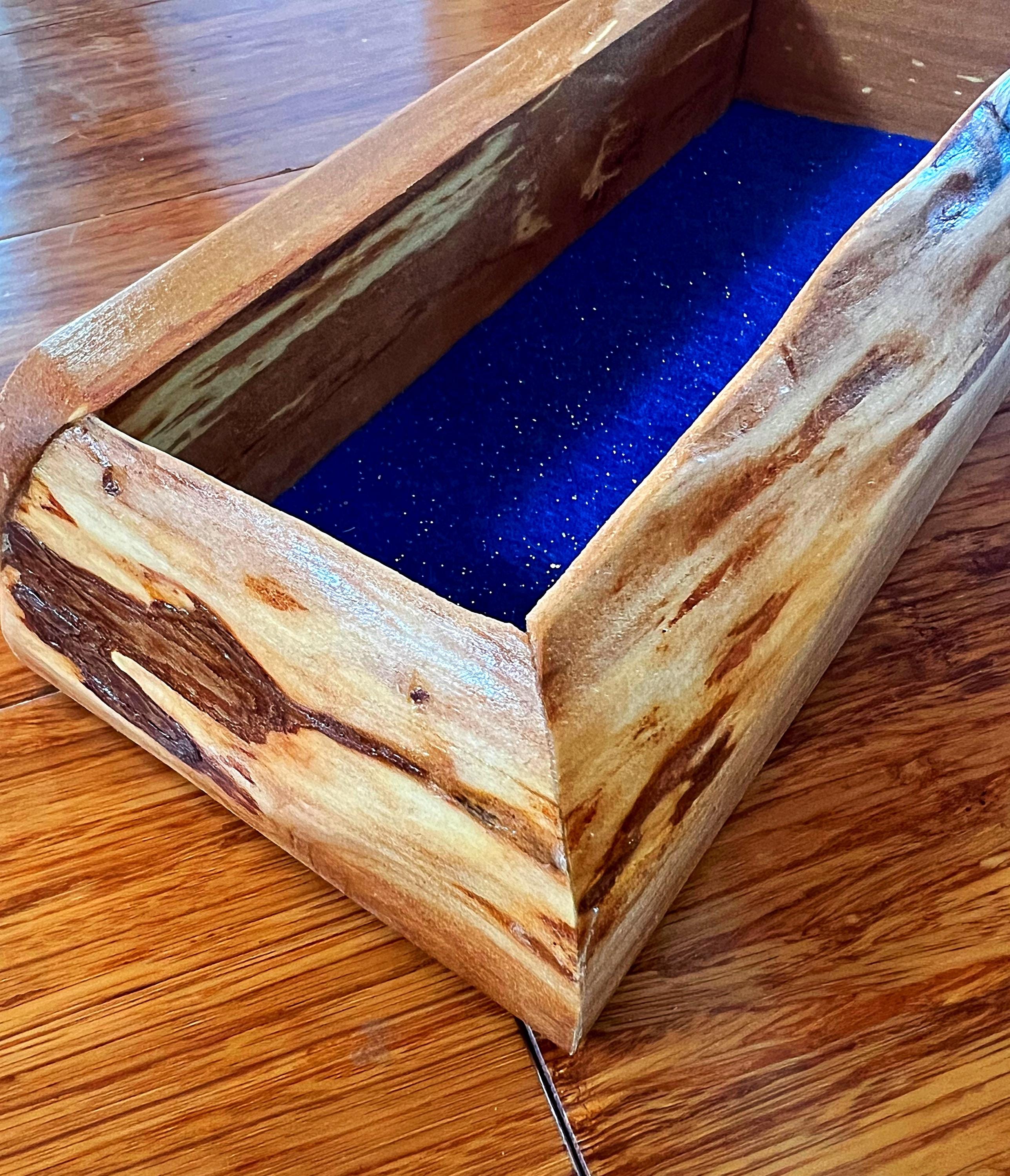 Live-Edge Apple Wood Jewelry Tray: Blue Sparkle Felt, Handmade Keepsake Holder