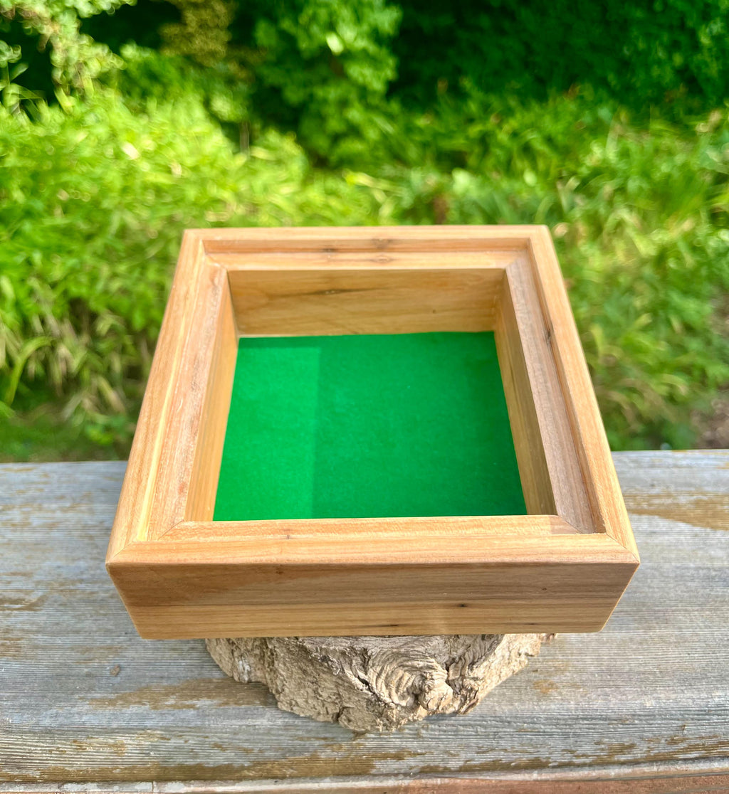 Apple Wood Jewelry Box with Petrified Wood Lid: Green Felt Lined