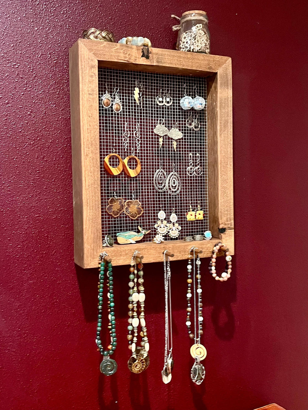 Alder Wood Jewelry Display | Wall-Hanging or Countertop Stand | Hardware Included