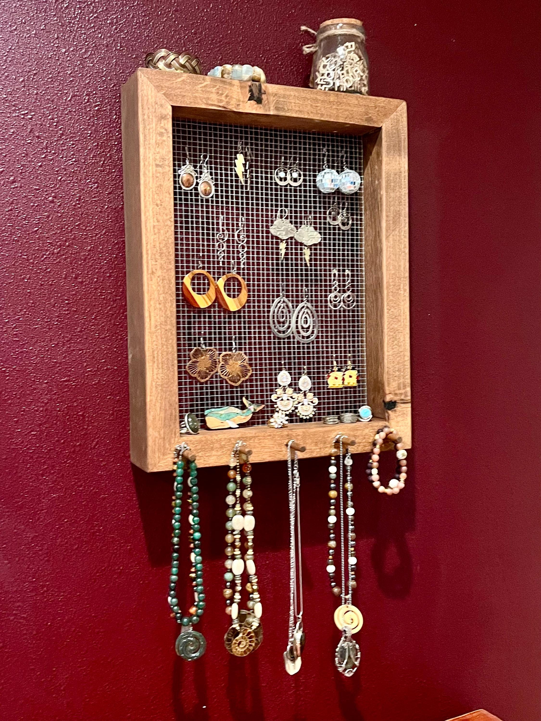 Alder Wood Jewelry Display | Wall-Hanging or Countertop Stand | Hardware Included