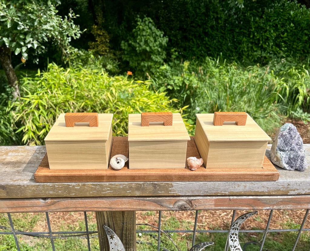 Up-cycled Wood Box Set: Poplar Boxes on Reclaimed Mahogany Tray
