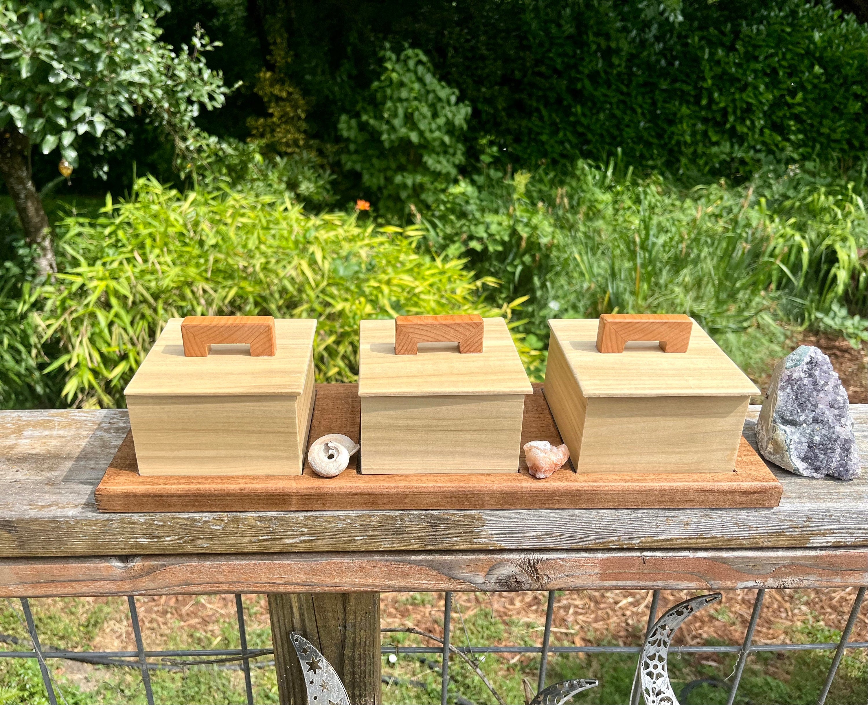 Up-cycled Wood Box Set: Poplar Boxes on Reclaimed Mahogany Tray