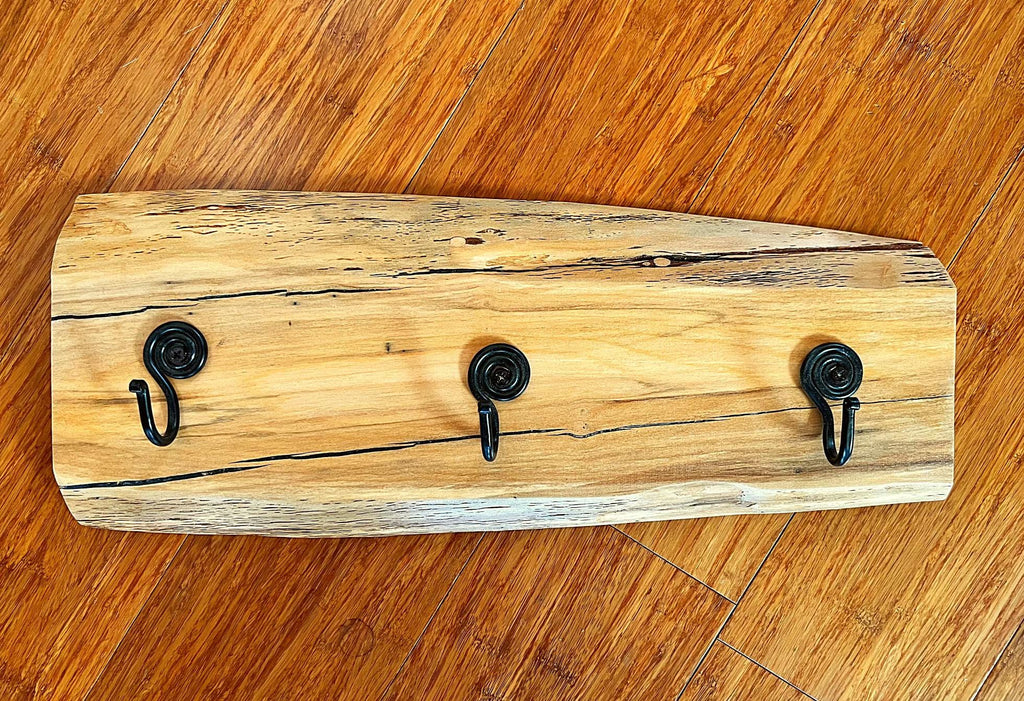 Live-Edge Apple Wood Coat Rack: Handmade 3-Hook Wall Organizer