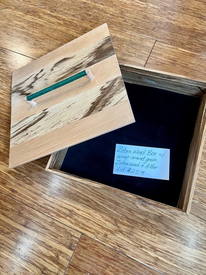 Handmade Zebrawood Jewelry Box: Alder Lid, Thread-Wrapped Handle