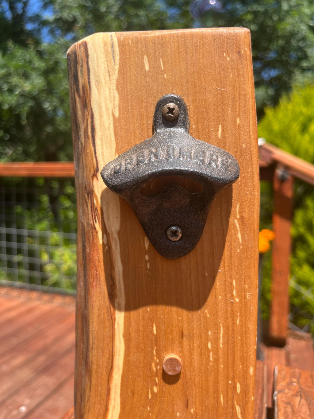 Live Edge Apple Wood Bottle Opener: Rustic Wall Mounted Barware