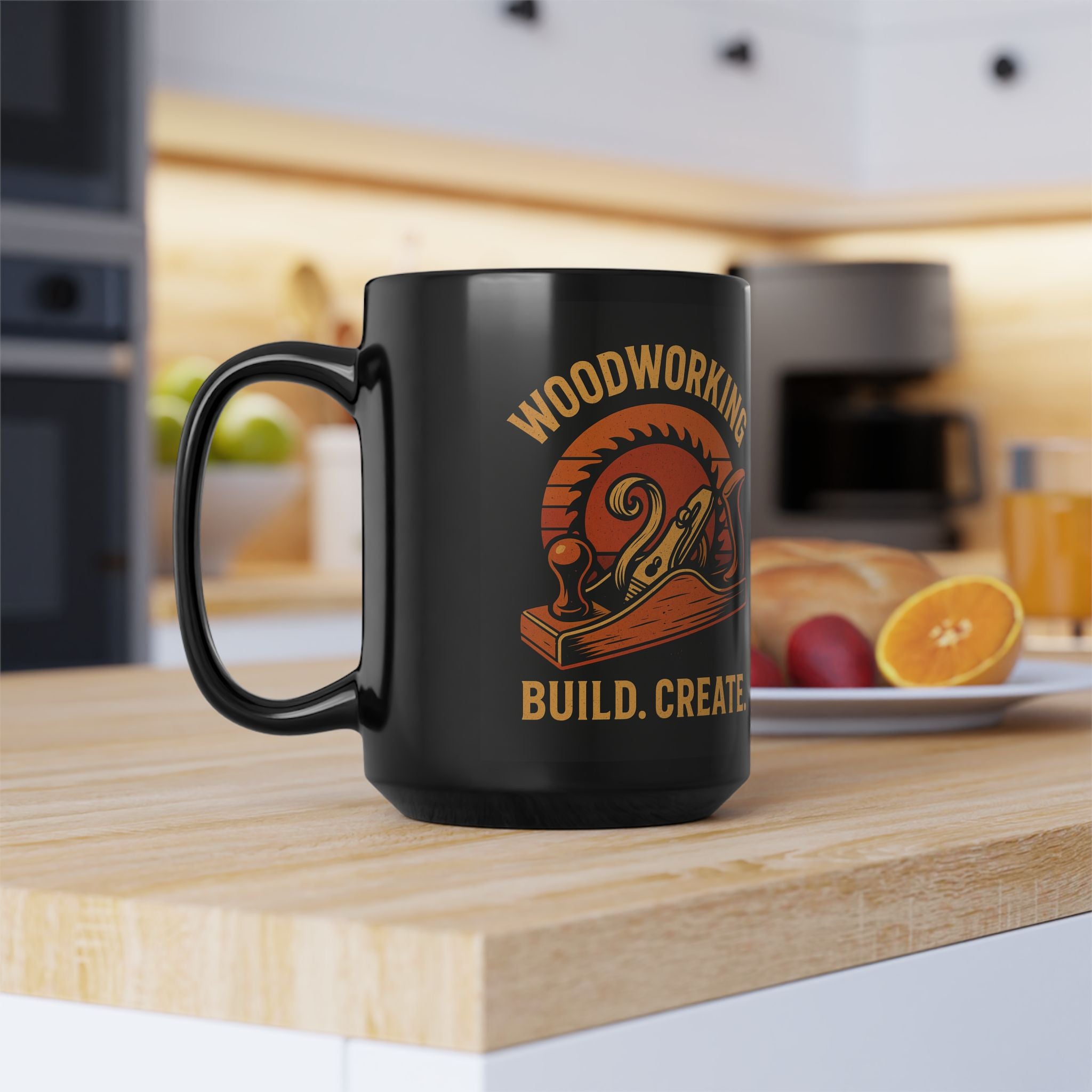 Woodworking Mug: 15oz Black Ceramic Coffee Cup - Locally Grown Gifts 1