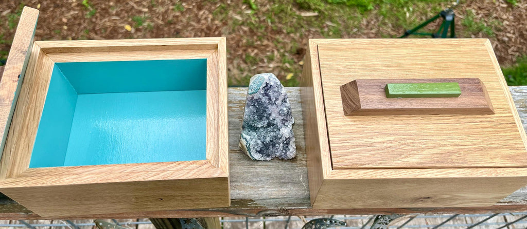 Reclaimed Oak Storage Boxes with Walnut Handles - Set of 2