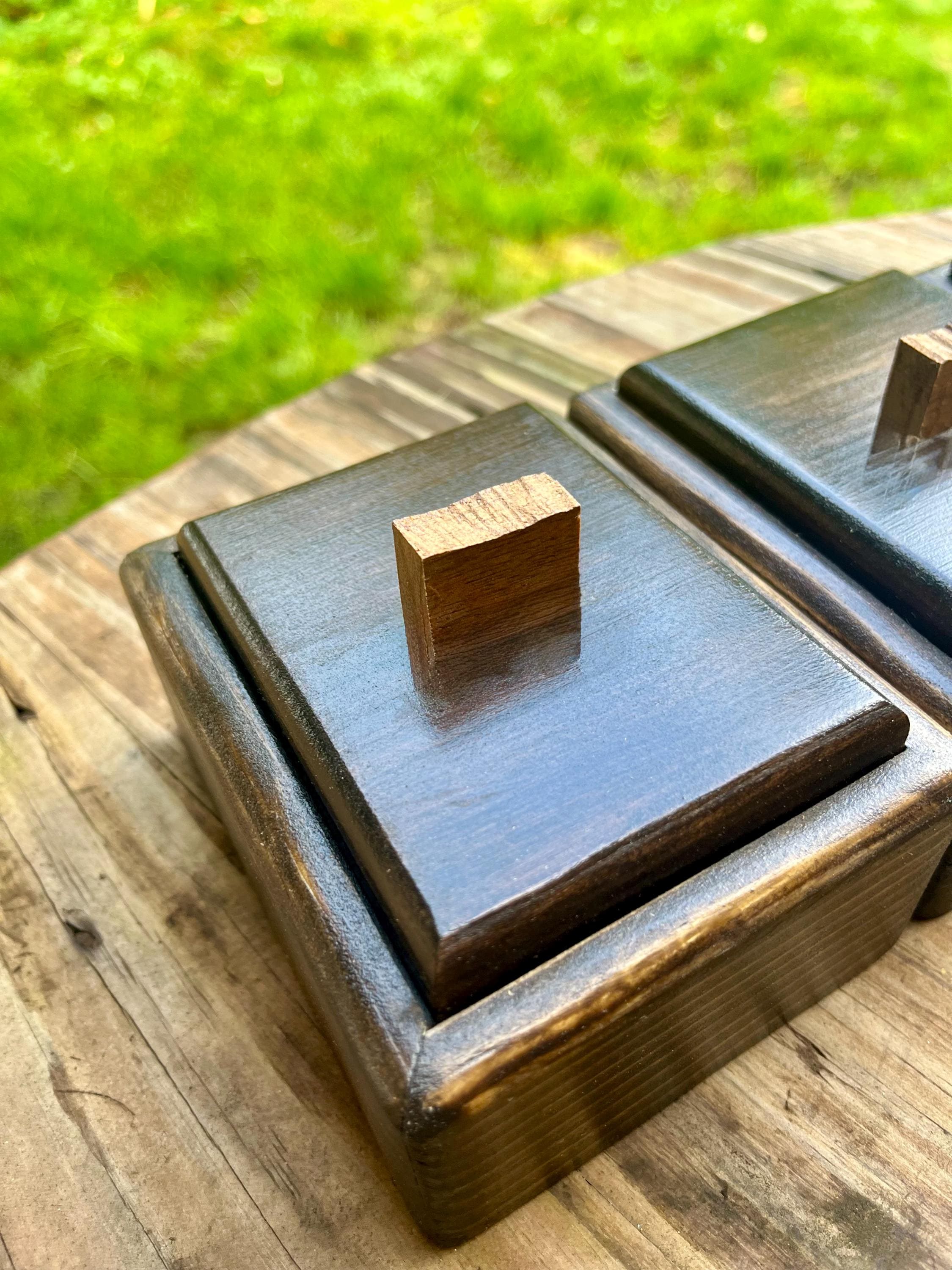 Handmade Spruce Wood Jewelry Box Set – Raw Walnut Pulls, Purple Felt Lined