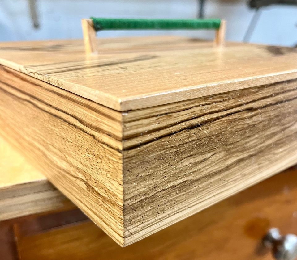 Handmade Zebrawood Jewelry Box: Alder Lid, Thread-Wrapped Handle