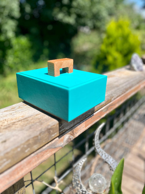 Hand-Painted Alder wood Jewelry Box: Oak Base, Petrified Wood Pull