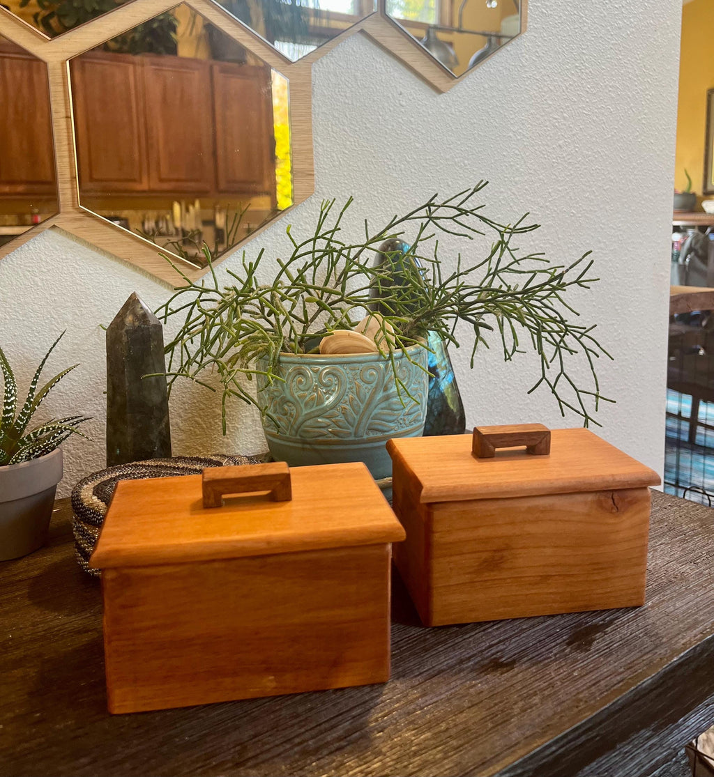 Reclaimed Cherry Wood Boxes with Walnut Handles, Felt Lined - Set of 2