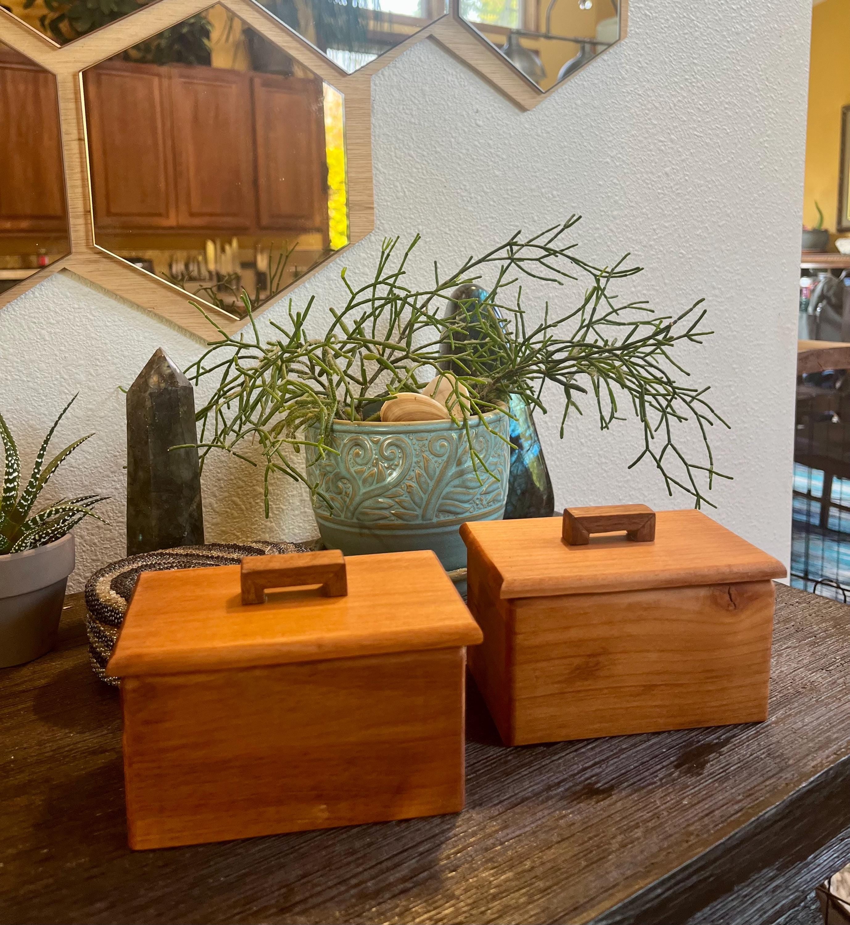 Reclaimed Cherry Wood Boxes with Walnut Handles, Felt Lined - Set of 2