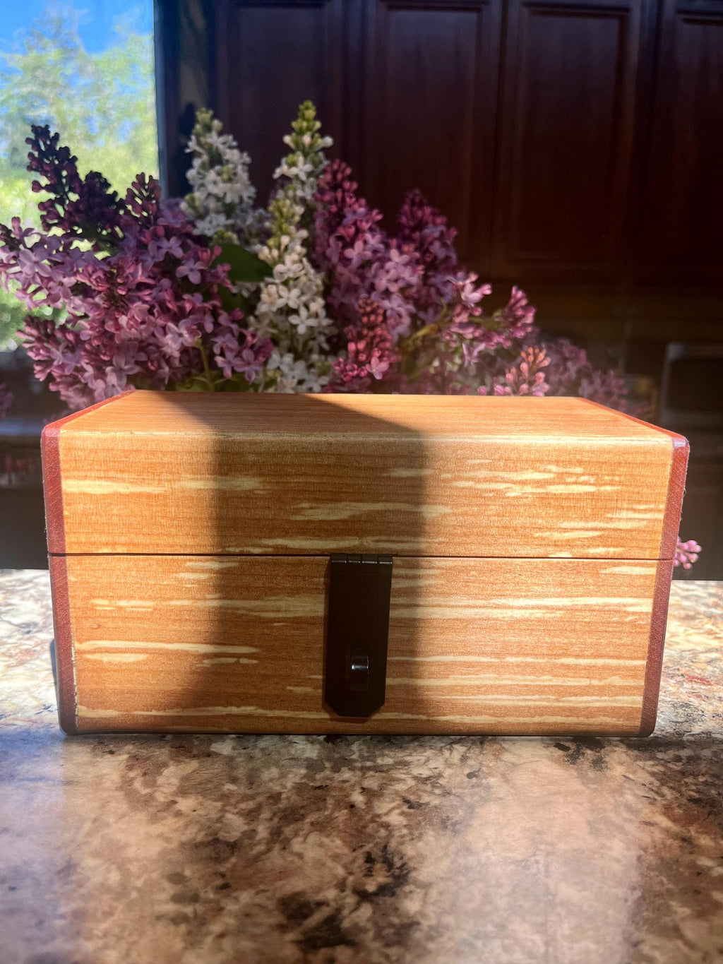 Handmade Alder & Mahogany Jewelry Box: Tung Oil Finish, Sparkle Black Felt
