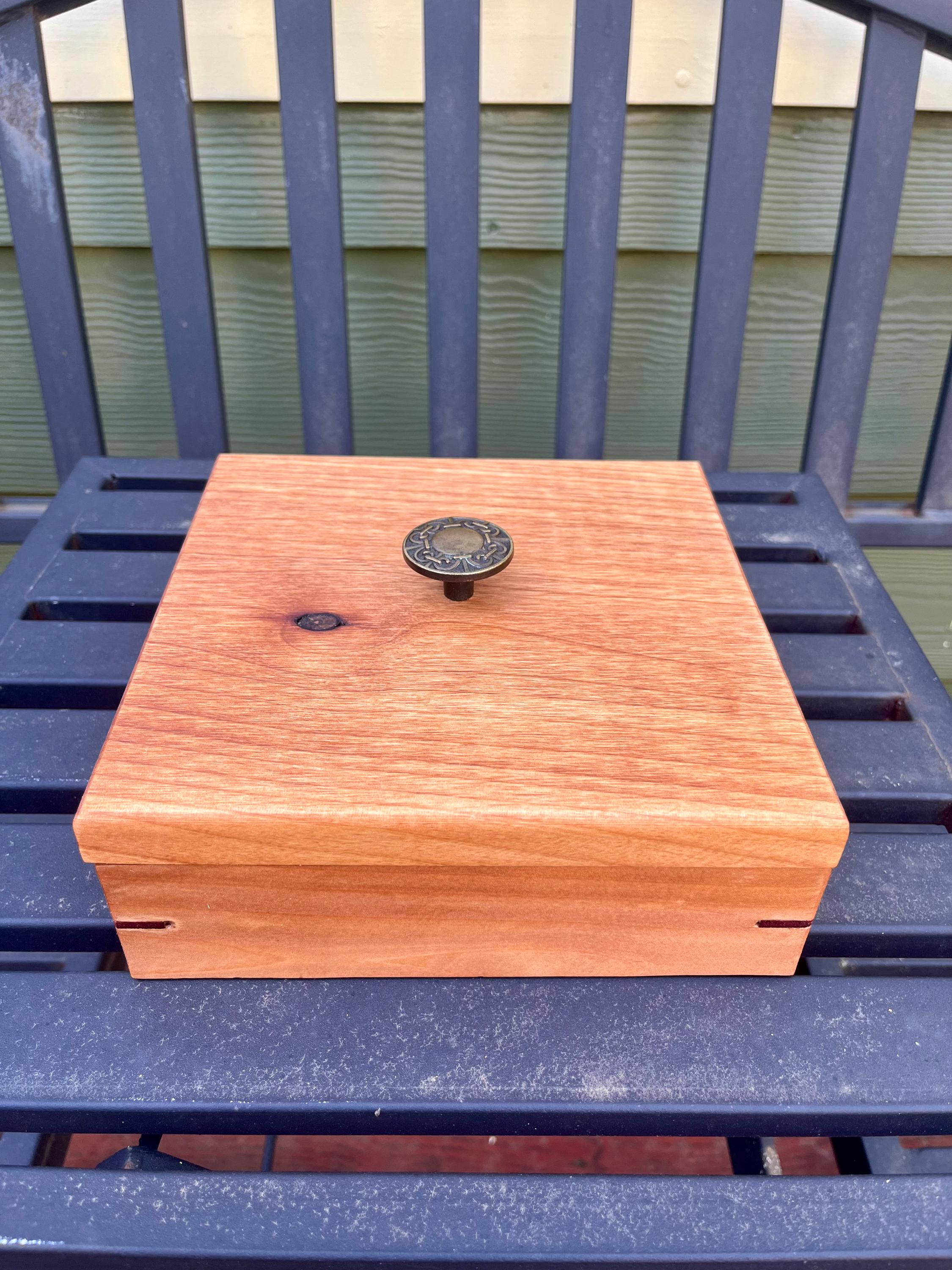 Reclaimed Cherry Wood Jewelry Box: Vintage Handle, Cedar Dividers