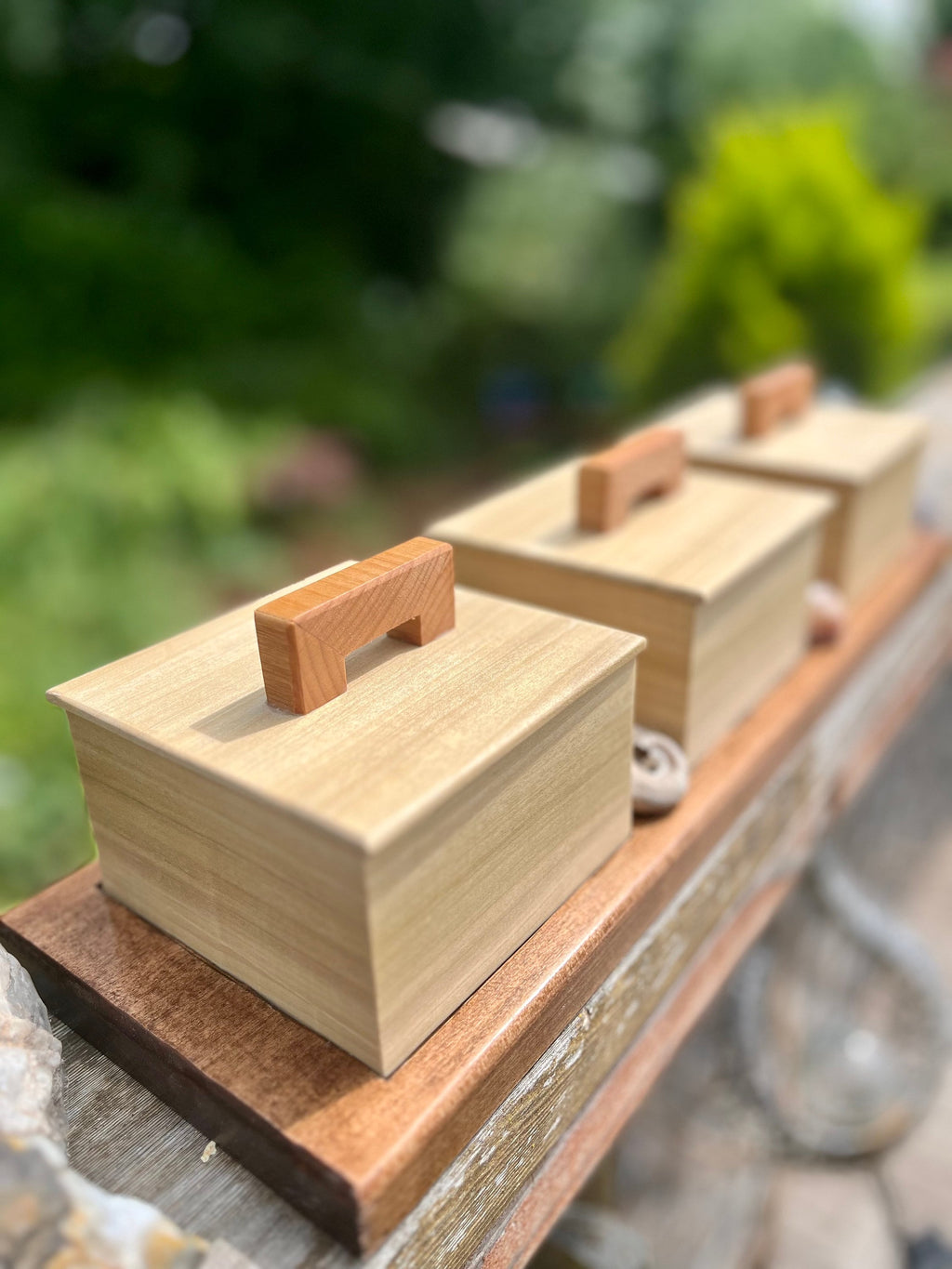 Up-cycled Wood Box Set: Poplar Boxes on Reclaimed Mahogany Tray