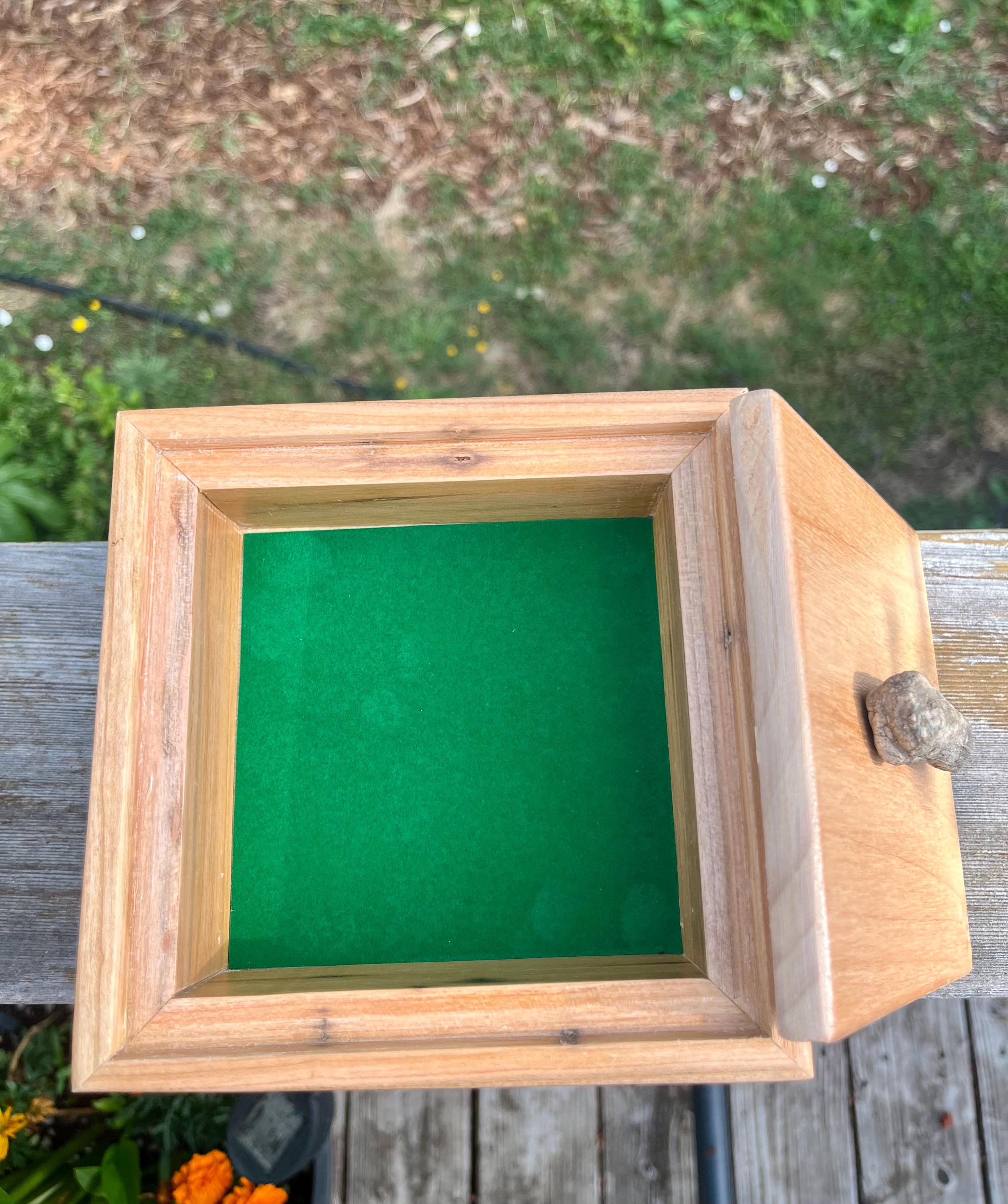 Apple Wood Jewelry Box with Petrified Wood Lid: Green Felt Lined