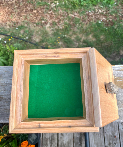 Apple Wood Jewelry Box with Petrified Wood Lid: Green Felt Lined