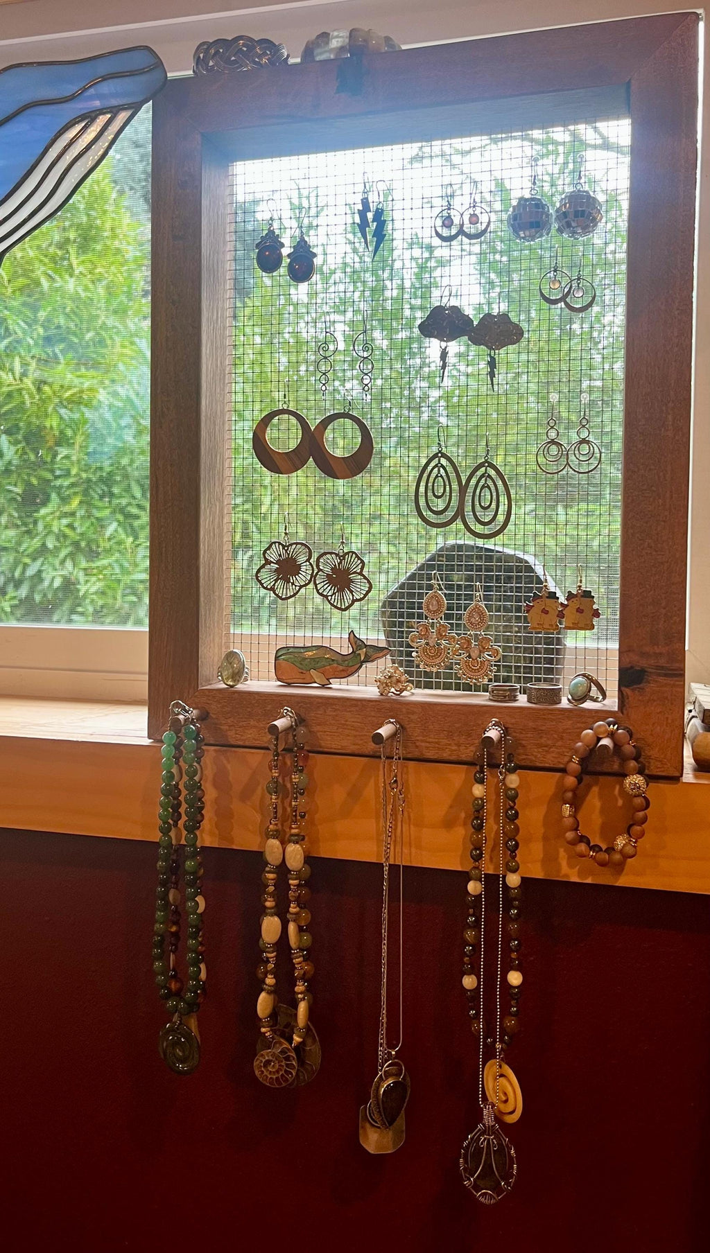 Alder Wood Jewelry Display | Wall-Hanging or Countertop Stand | Hardware Included