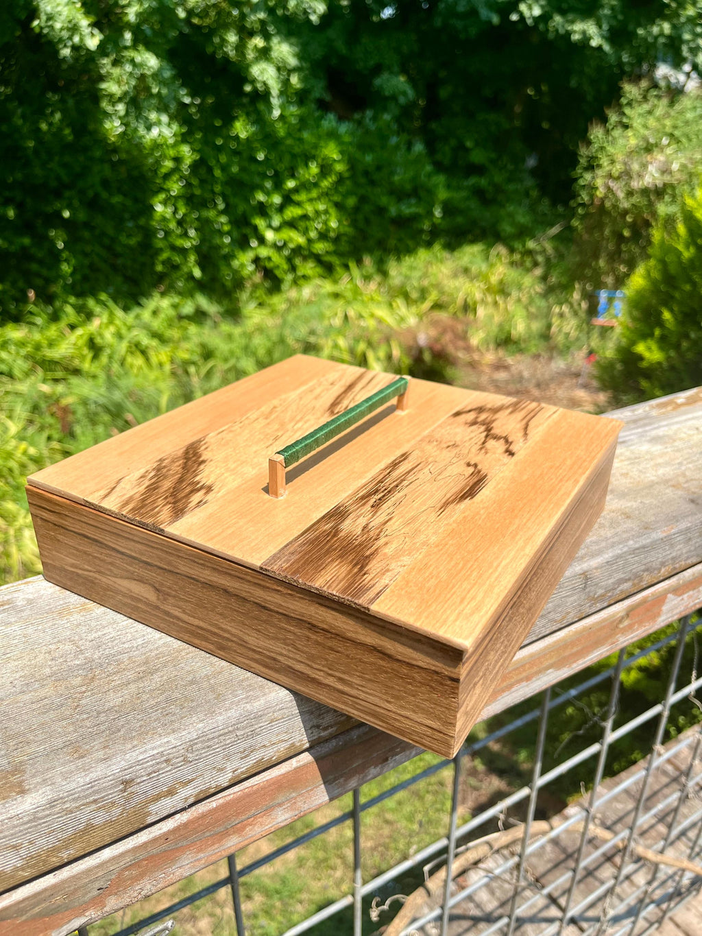 Handmade Zebrawood Jewelry Box: Alder Lid, Thread-Wrapped Handle