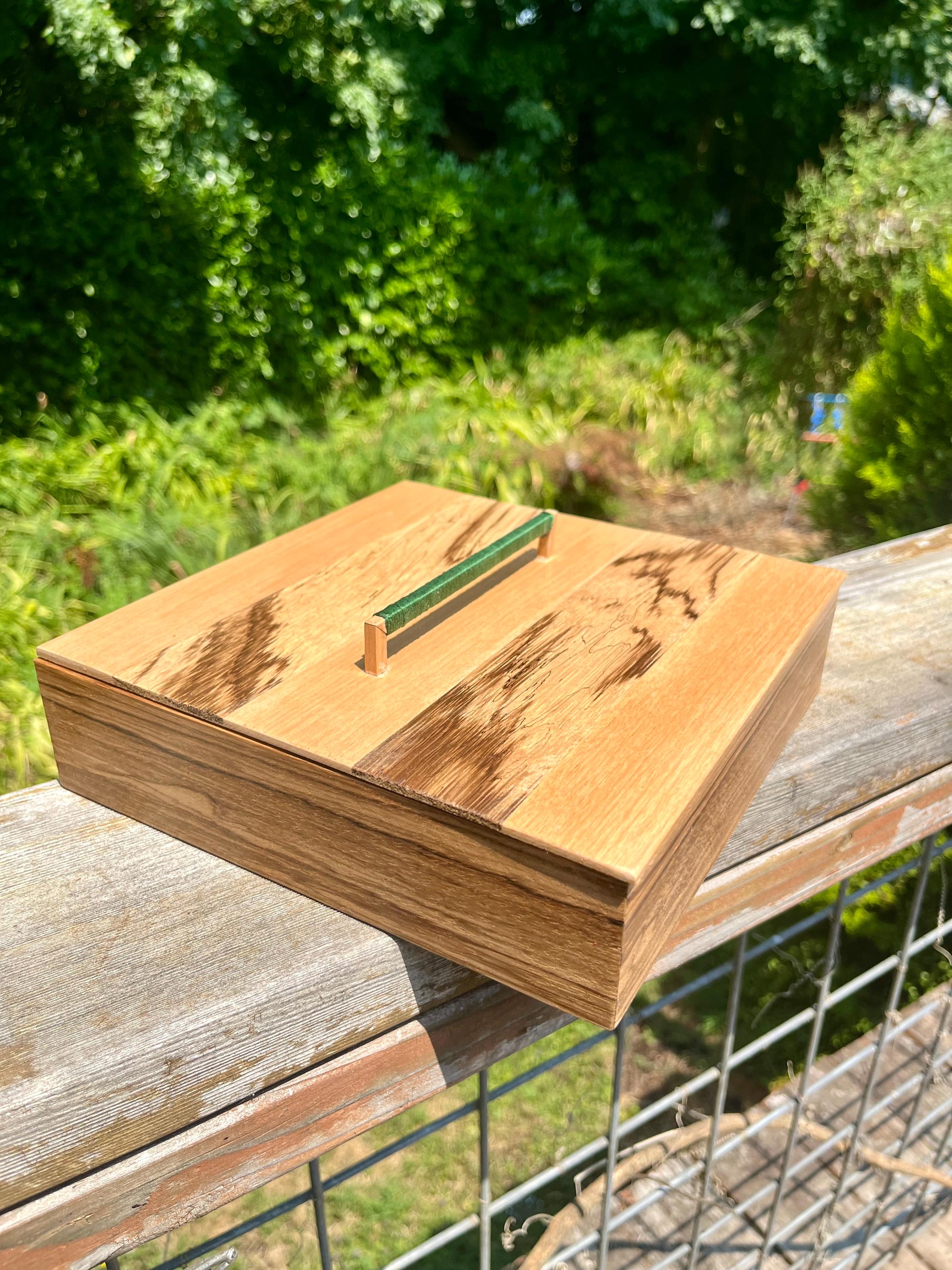 Handmade Zebrawood Jewelry Box: Alder Lid, Thread-Wrapped Handle