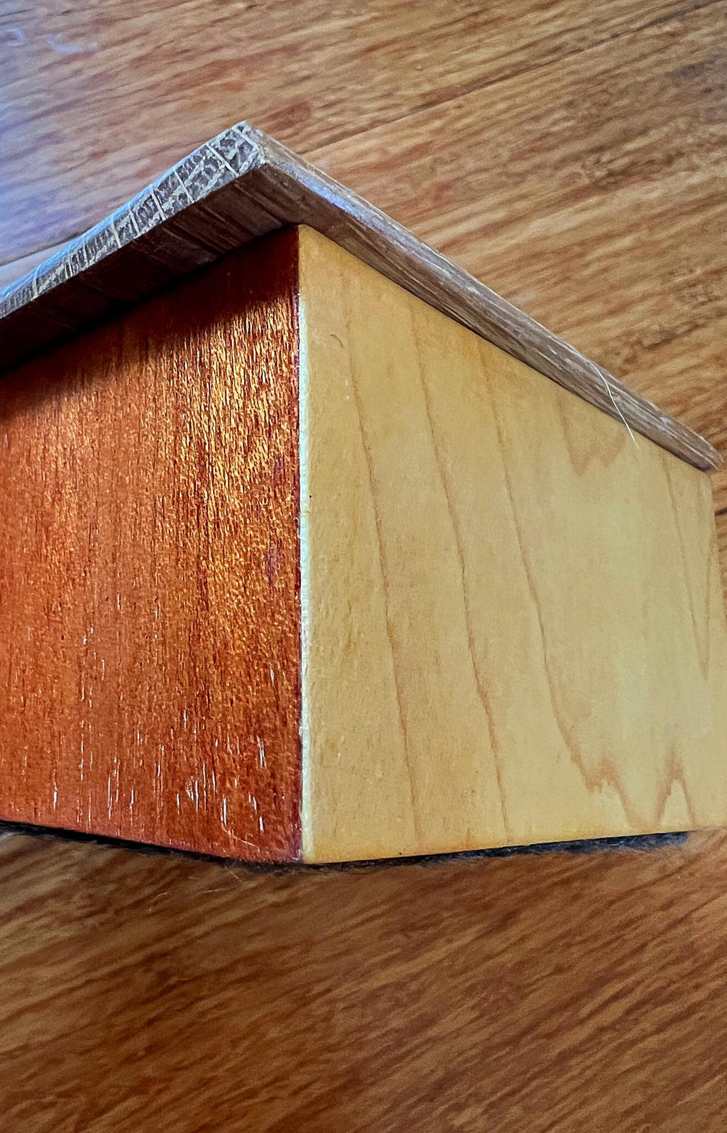 Handcrafted 5-Wood Keepsake Box: White Sparkle Felt Lined, Tung Oil Finish