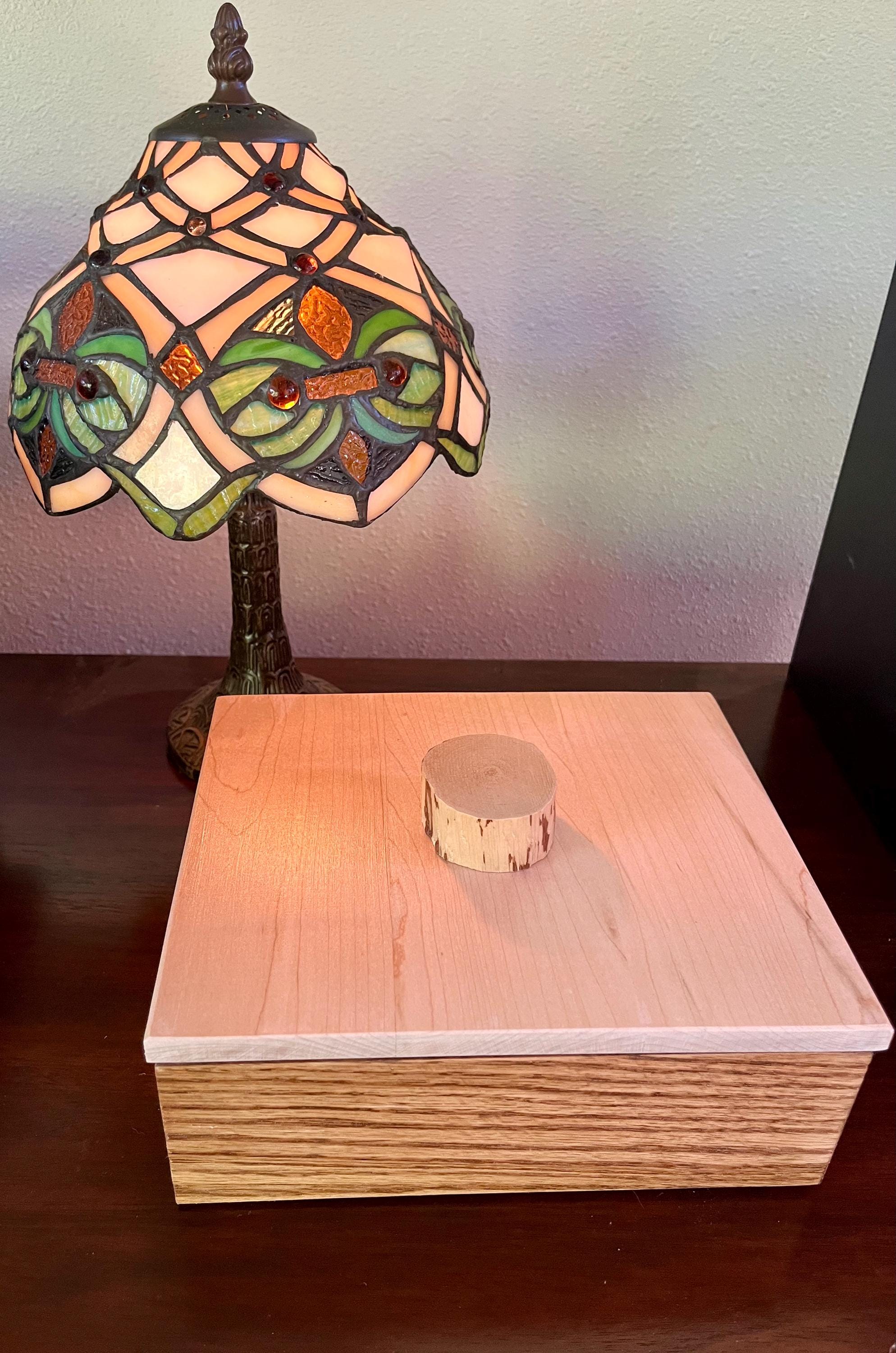 Handmade Solid Oak Jewelry Box: Rustic Maple Lid Storage