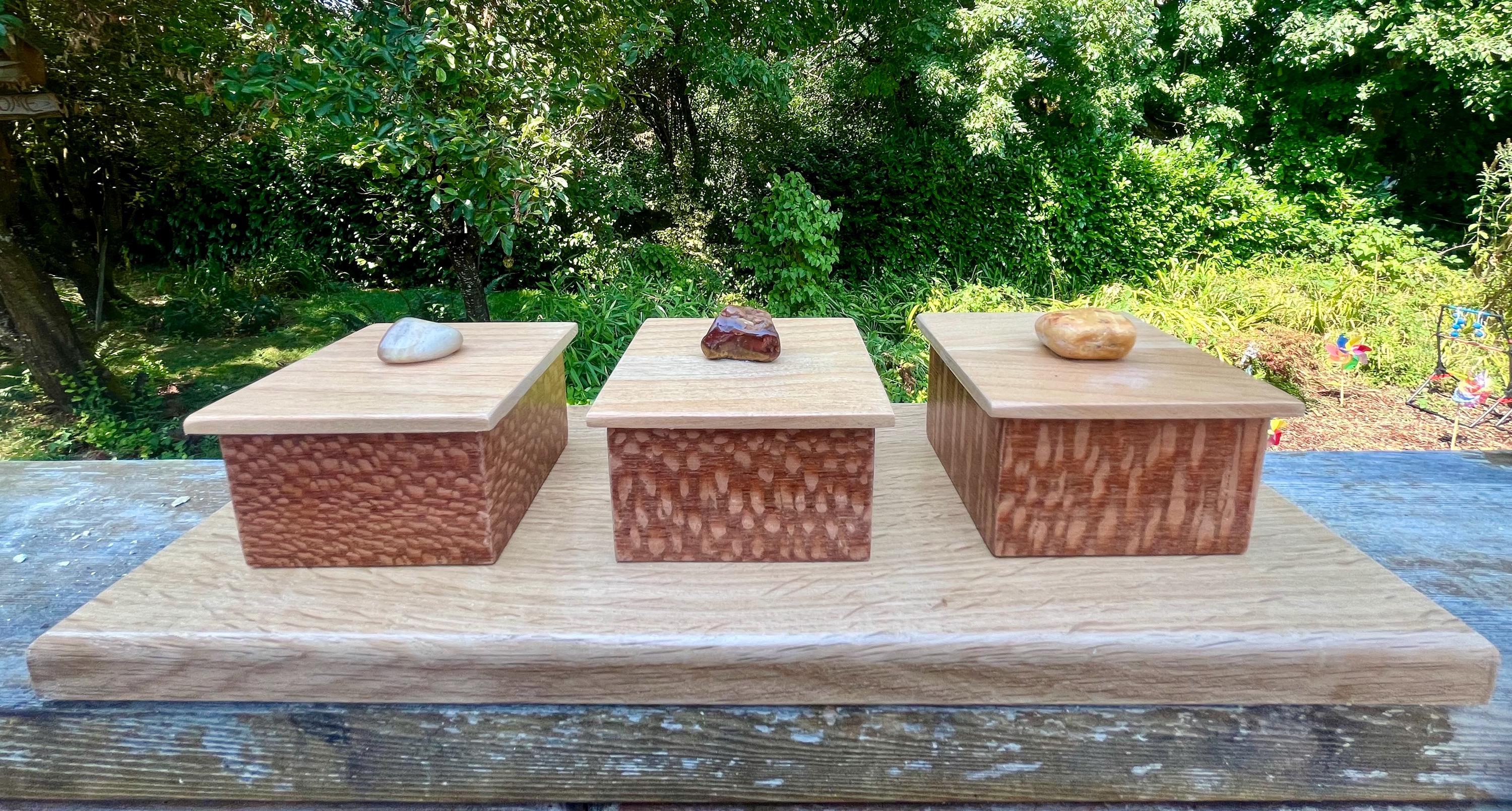 Handmade Leopardwood Box Set: Oregon Agate Pulls, Oak Tray