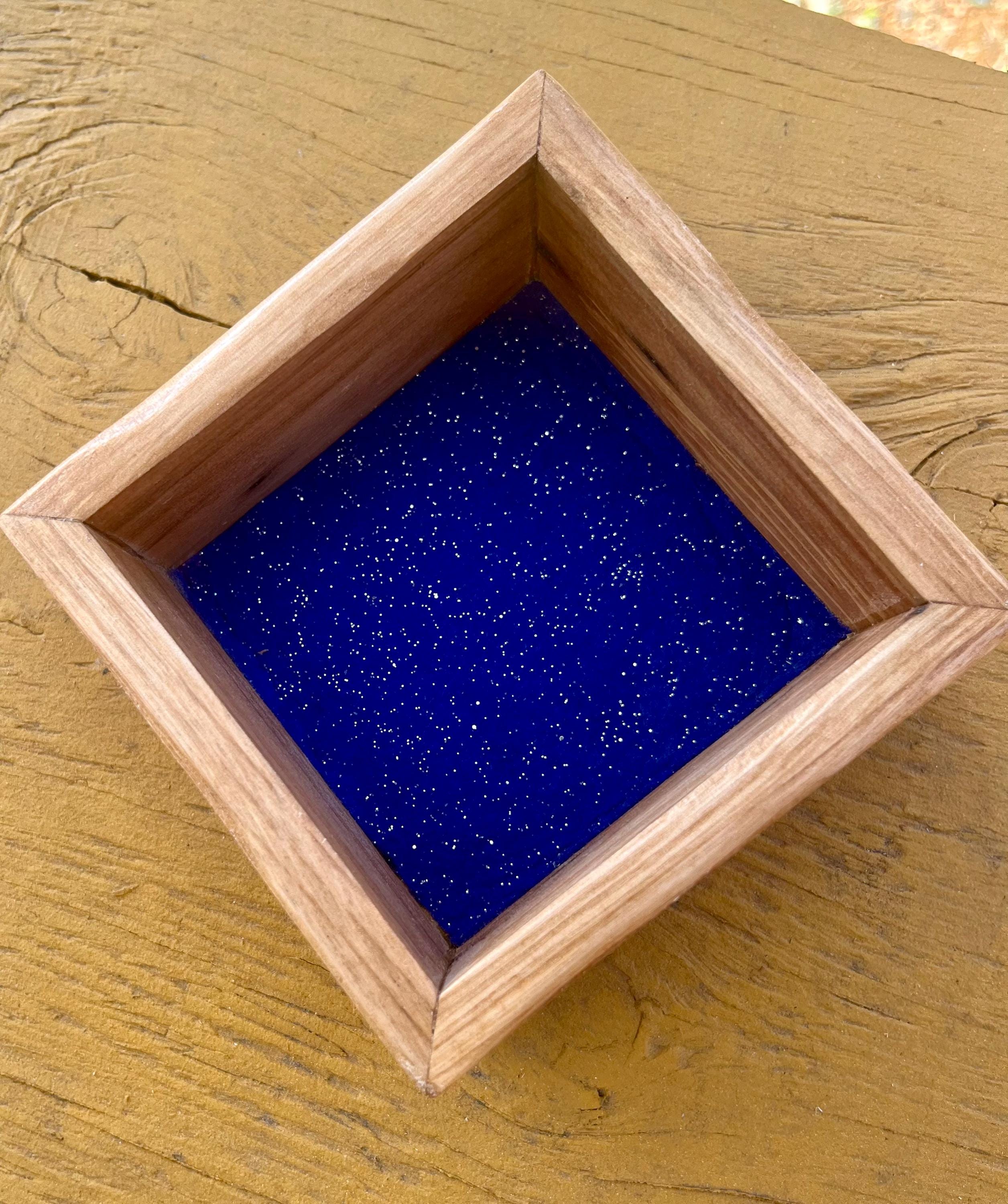 Handmade Plum Wood Ring Tray | Live Edge Jewelry Dish, Blue Felt Lined