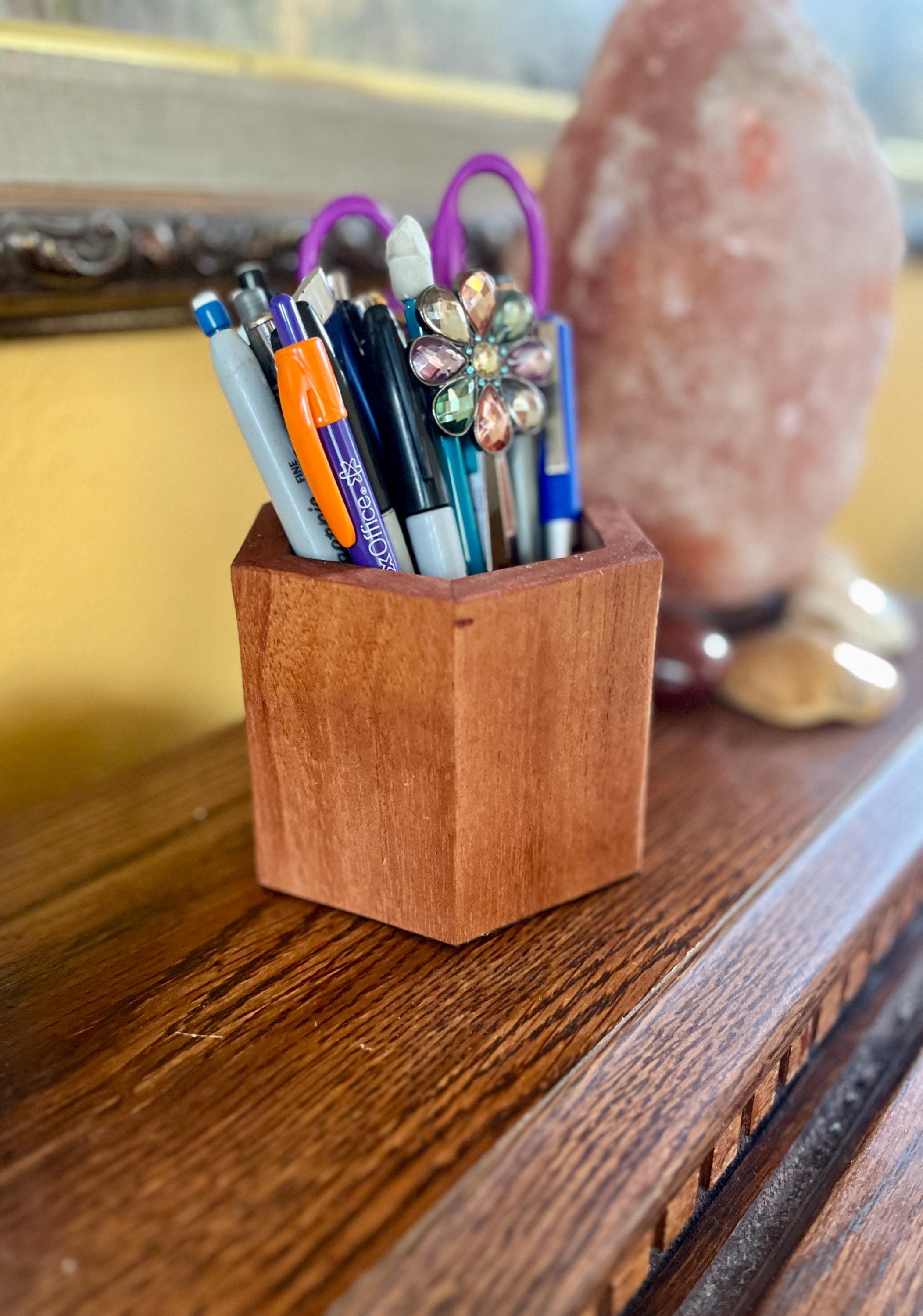 Handmade Mahogany Pen and Pencil Holder: Tung Oil Finish, Felt-Lined