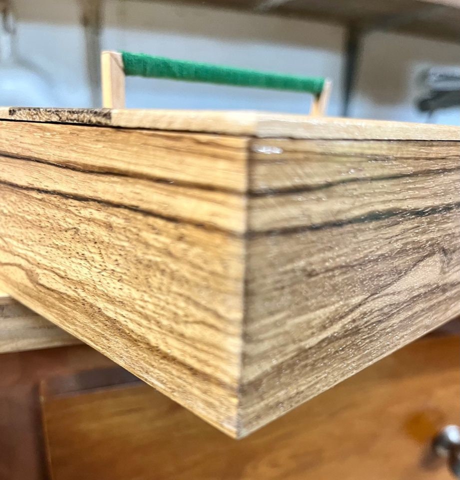Handmade Zebrawood Jewelry Box: Alder Lid, Thread-Wrapped Handle