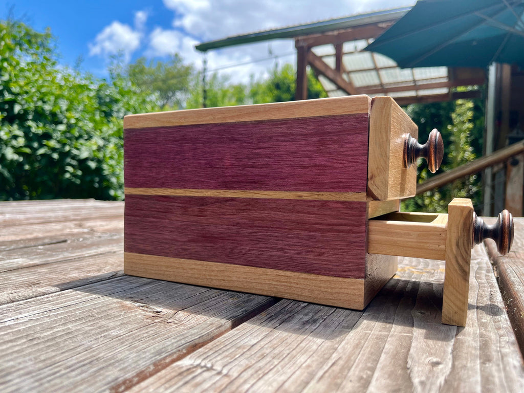 Handcrafted Padauk Wood Jewelry Box: Apple Wood Fronts & Cedar Drawers