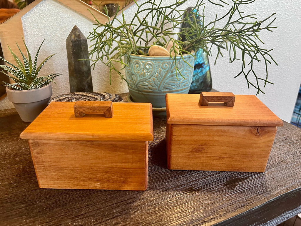 Reclaimed Cherry Wood Boxes with Walnut Handles, Felt Lined - Set of 2