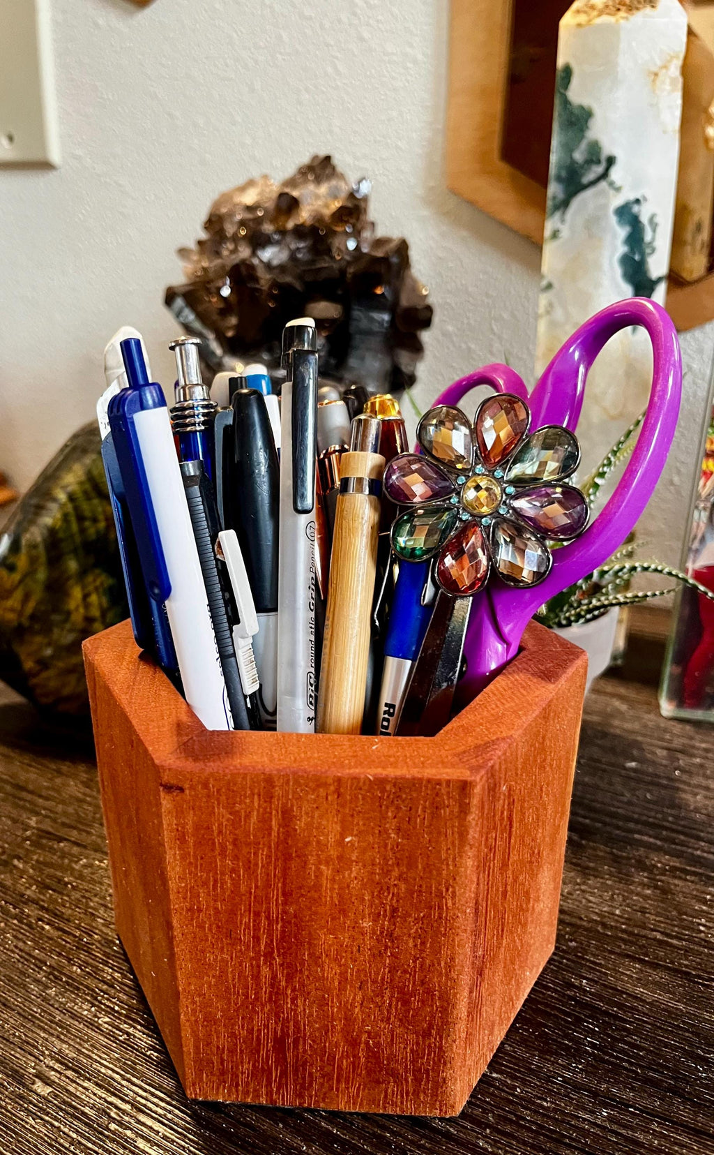 Handmade Mahogany Pen and Pencil Holder: Tung Oil Finish, Felt-Lined