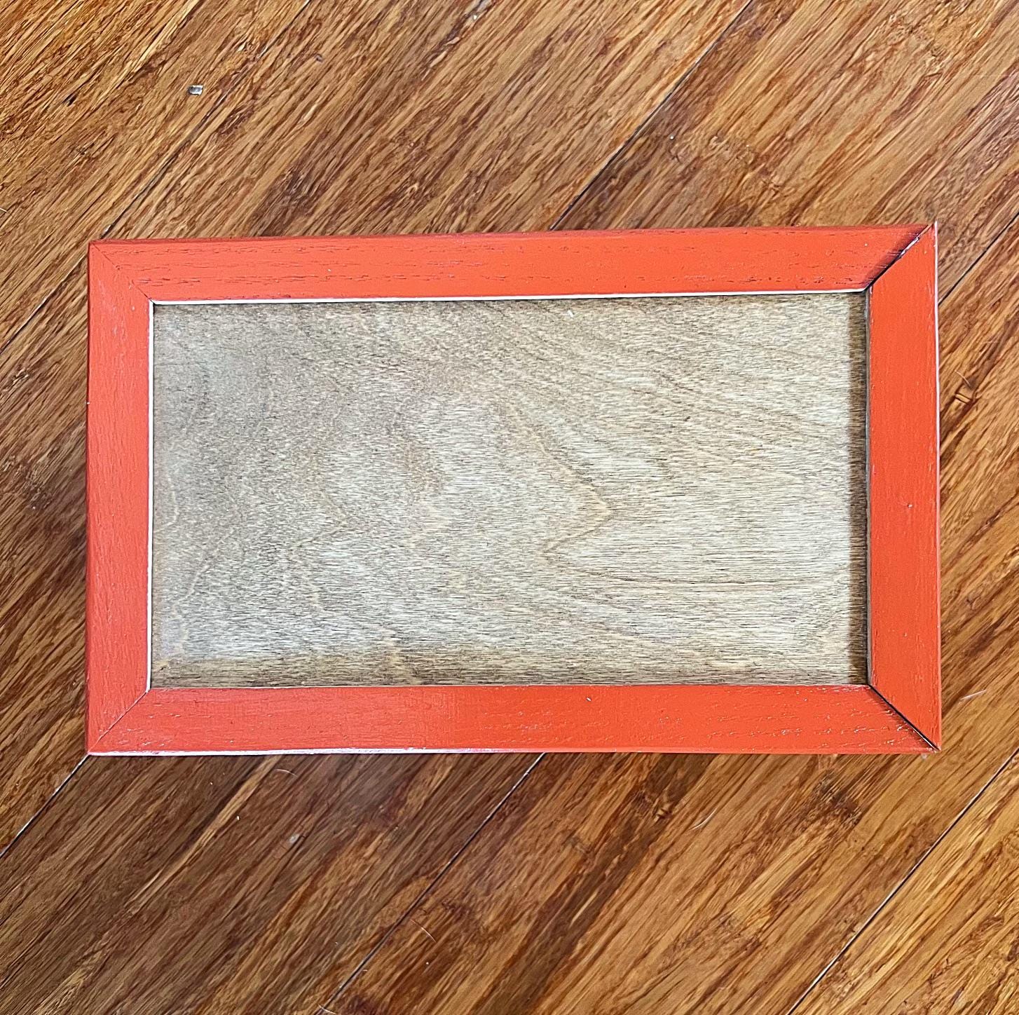 Handmade Recycled Oak Storage Box: Orange Milk Paint Finish, Felt Bottom