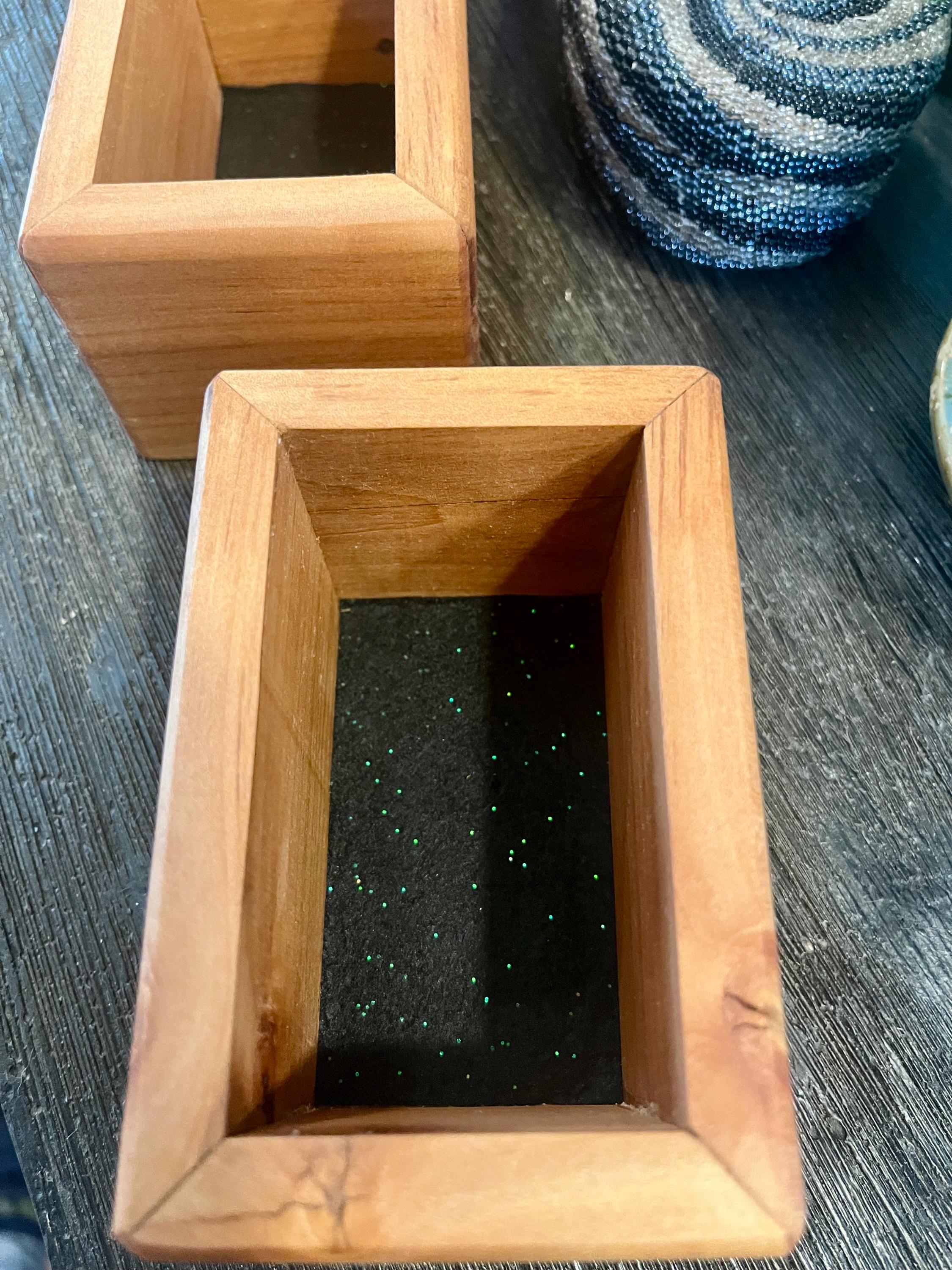 Reclaimed Cherry Wood Boxes with Walnut Handles, Felt Lined - Set of 2