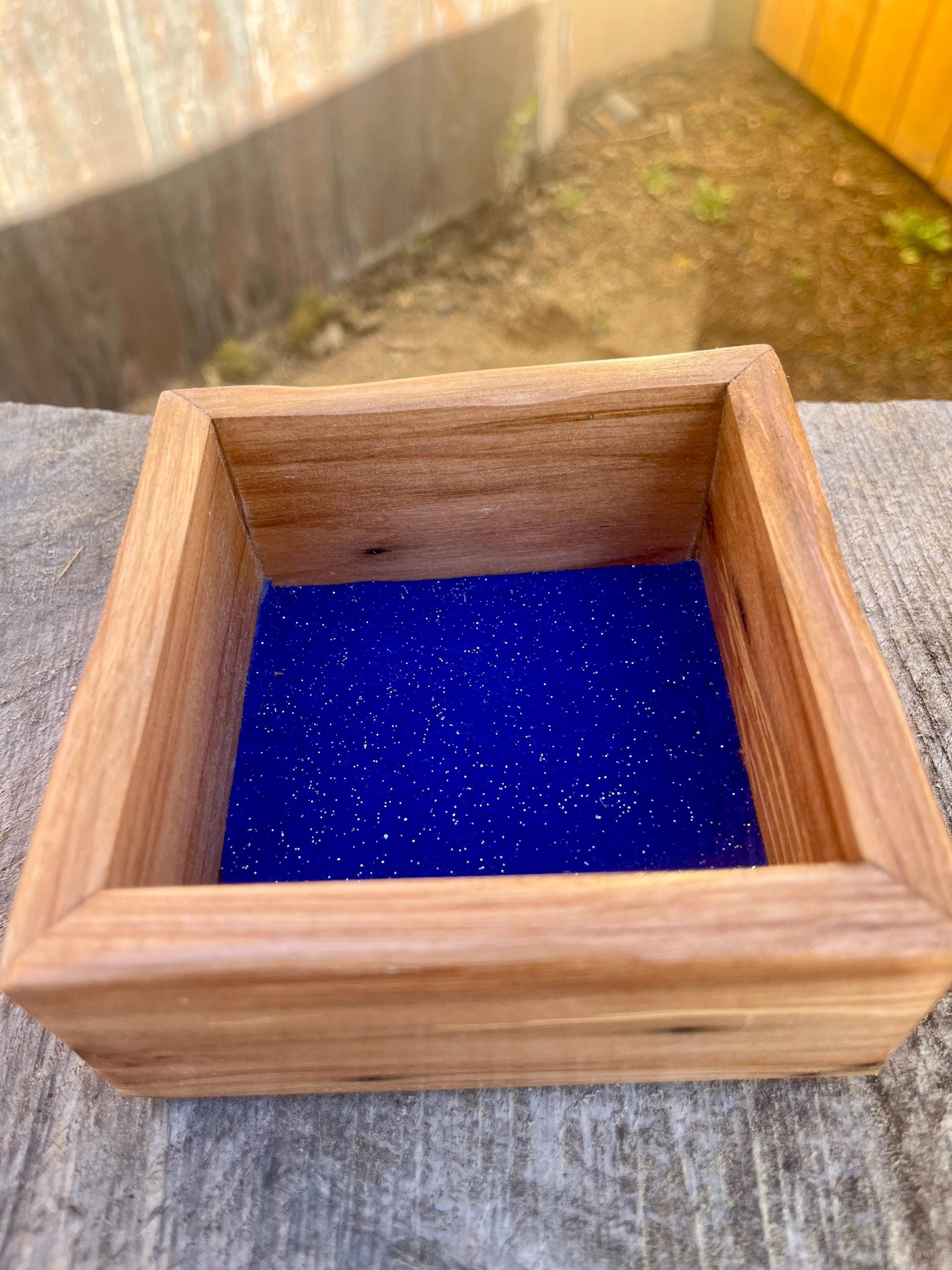 Handmade Plum Wood Ring Tray | Live Edge Jewelry Dish, Blue Felt Lined