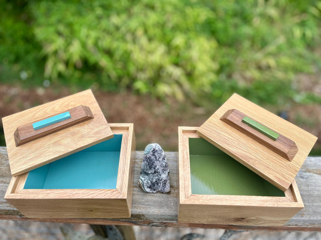 Reclaimed Oak Storage Boxes with Walnut Handles - Set of 2