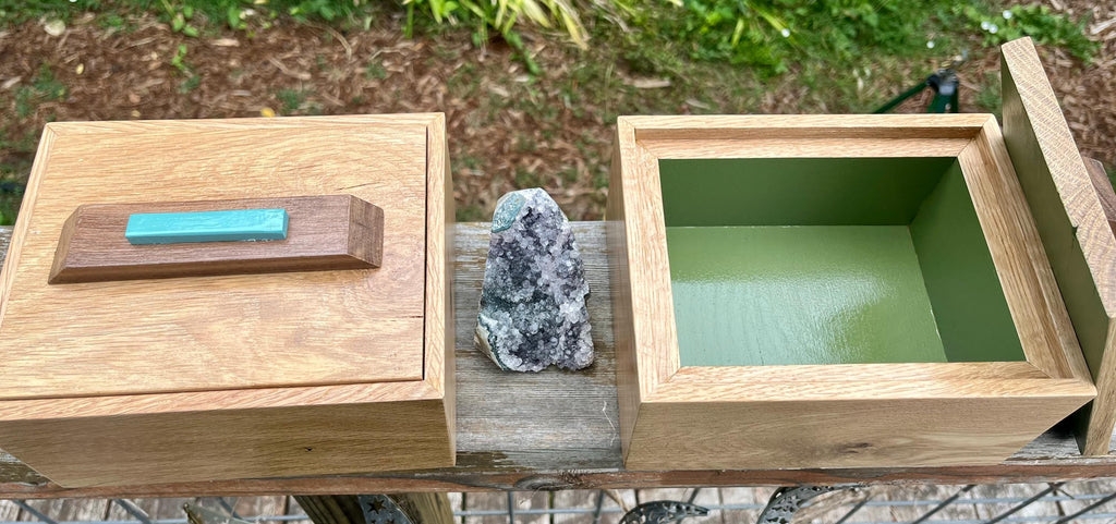 Reclaimed Oak Storage Boxes with Walnut Handles - Set of 2
