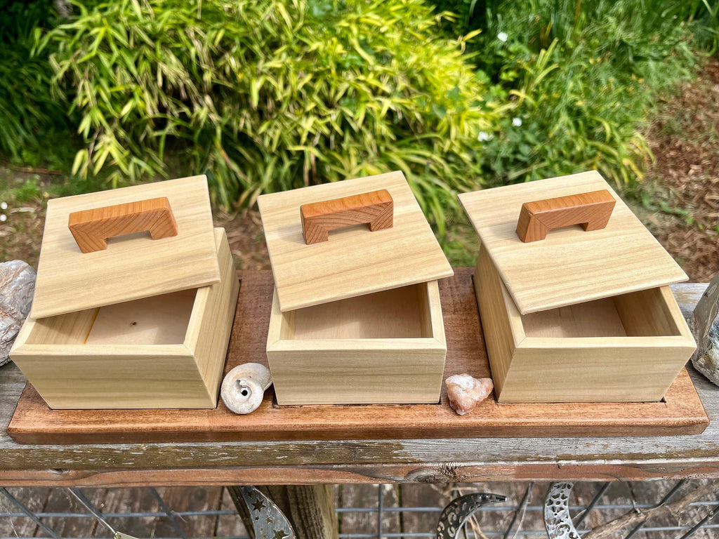 Up-cycled Wood Box Set: Poplar Boxes on Reclaimed Mahogany Tray